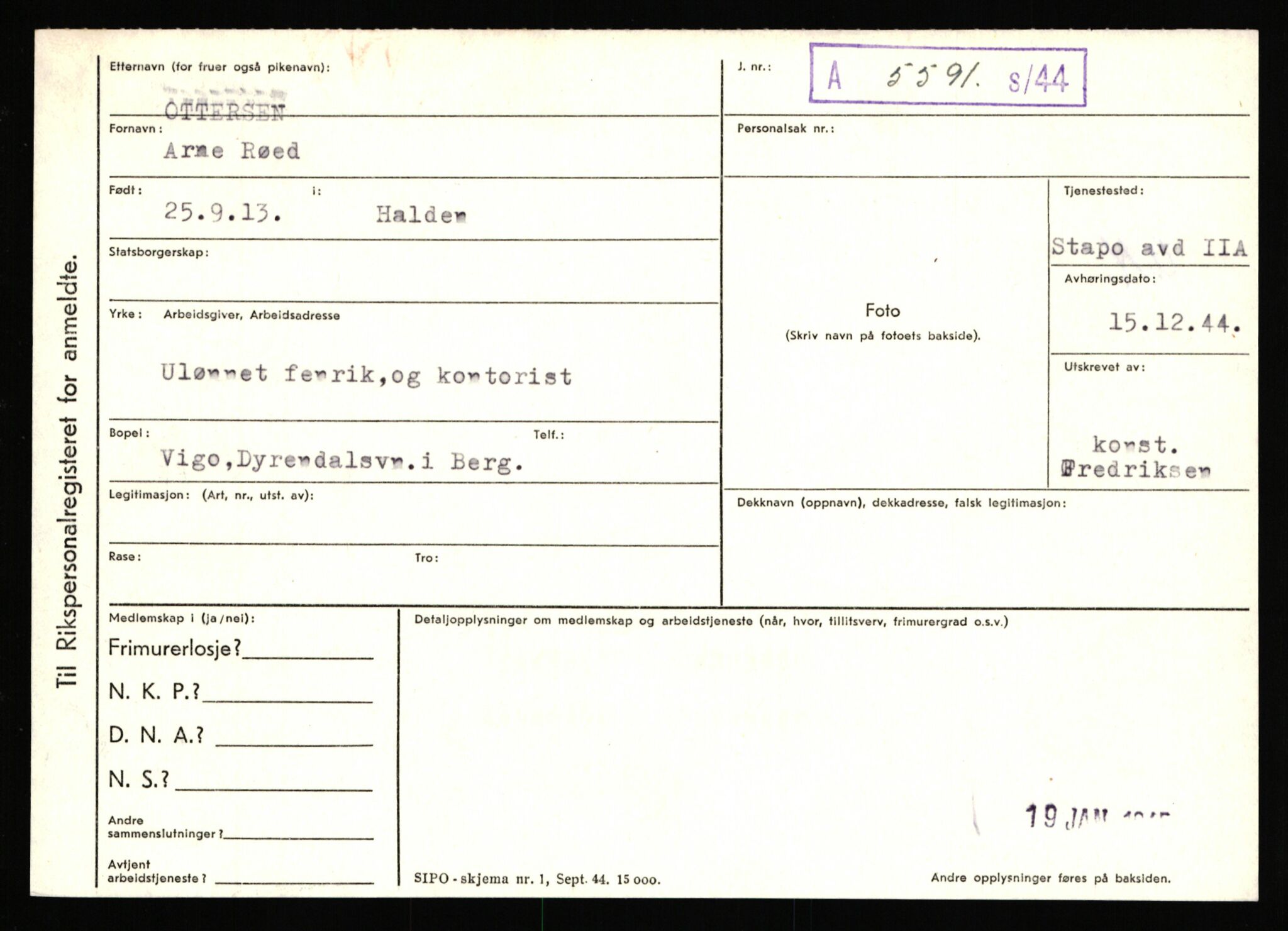 Statspolitiet - Hovedkontoret / Osloavdelingen, AV/RA-S-1329/C/Ca/L0012: Oanæs - Quistgaard	, 1943-1945, s. 2711