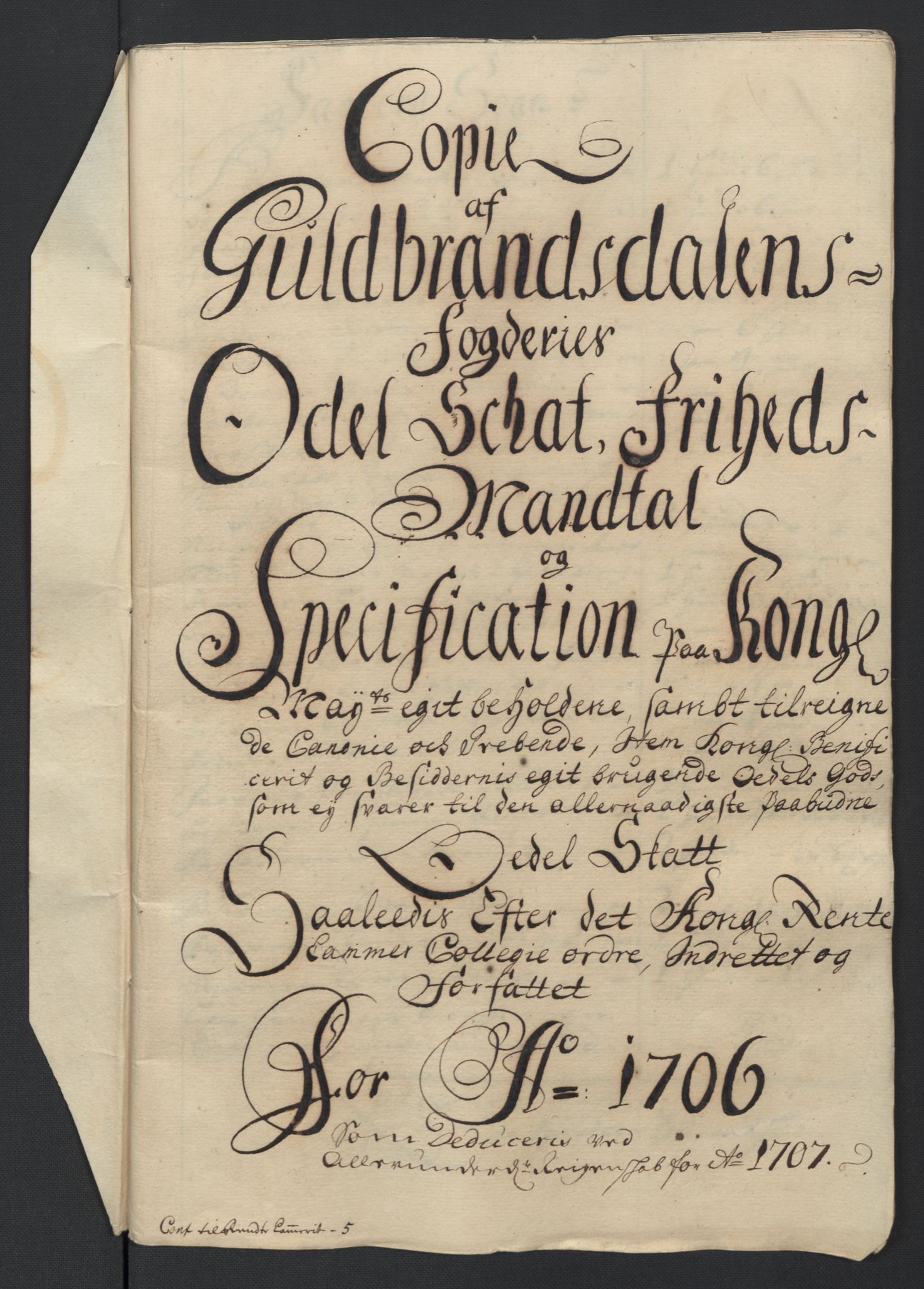 Rentekammeret inntil 1814, Reviderte regnskaper, Fogderegnskap, RA/EA-4092/R17/L1178: Fogderegnskap Gudbrandsdal, 1705-1707, s. 345