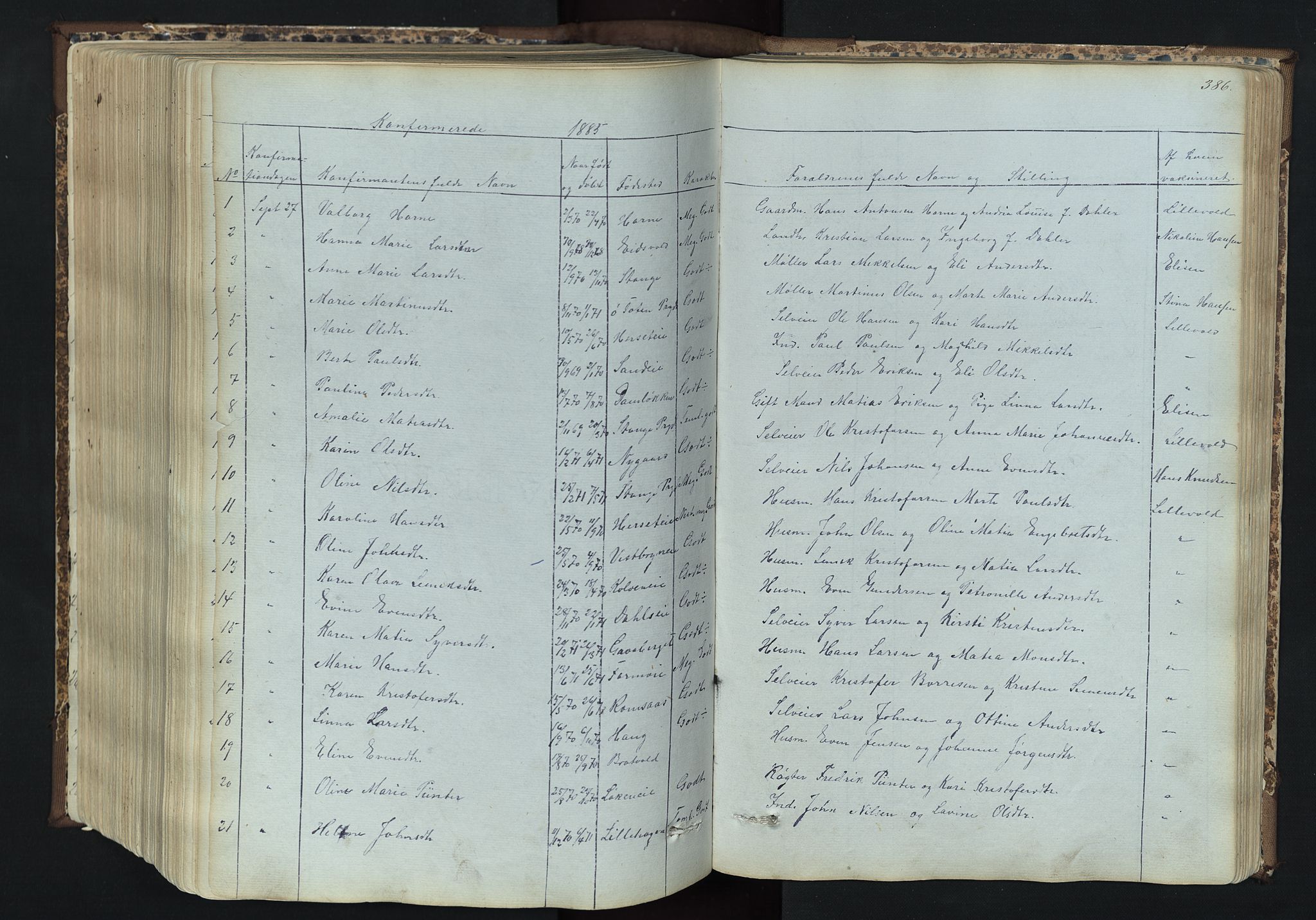 Romedal prestekontor, AV/SAH-PREST-004/L/L0011: Klokkerbok nr. 11, 1867-1895, s. 386