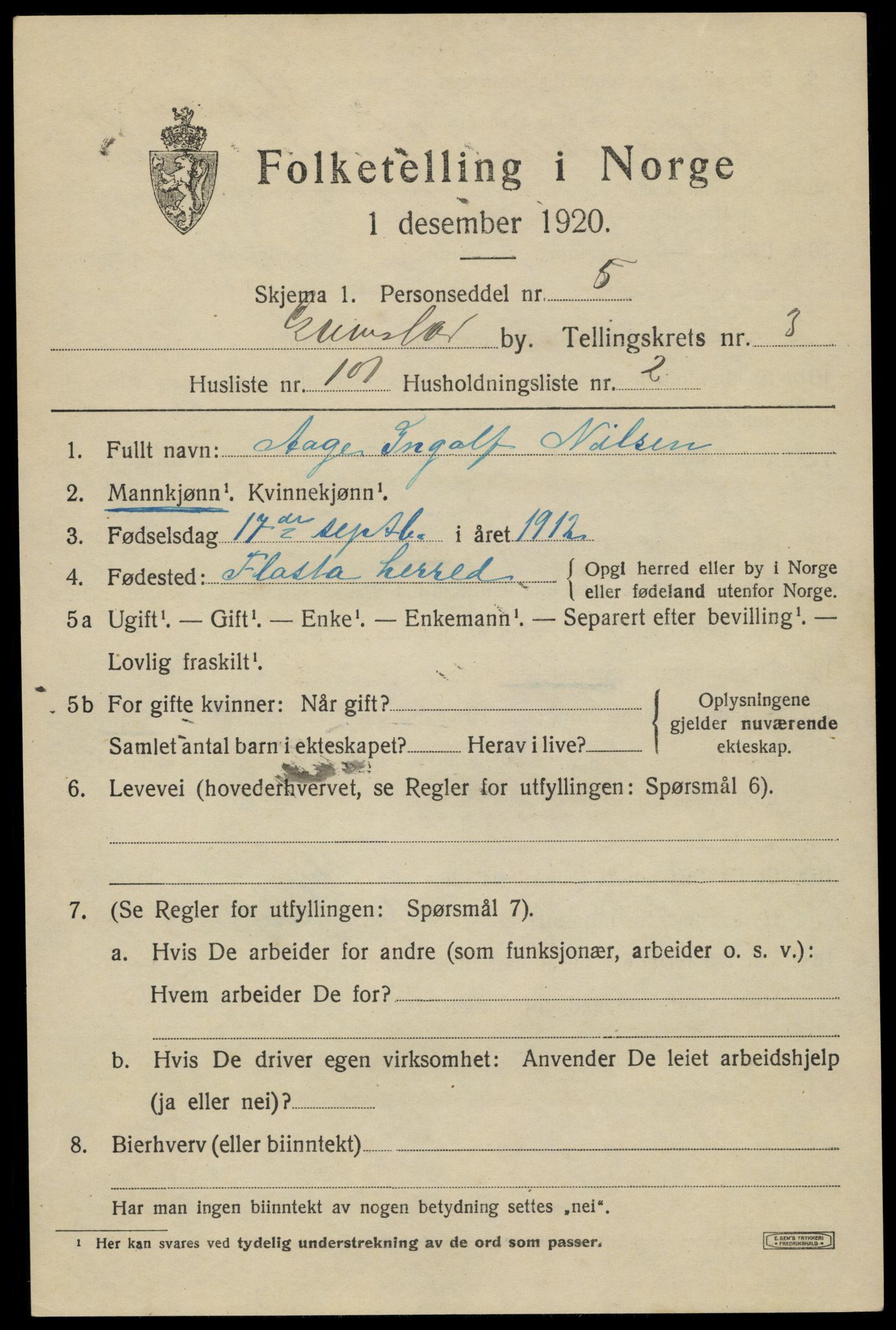 SAK, Folketelling 1920 for 0904 Grimstad kjøpstad, 1920, s. 5429