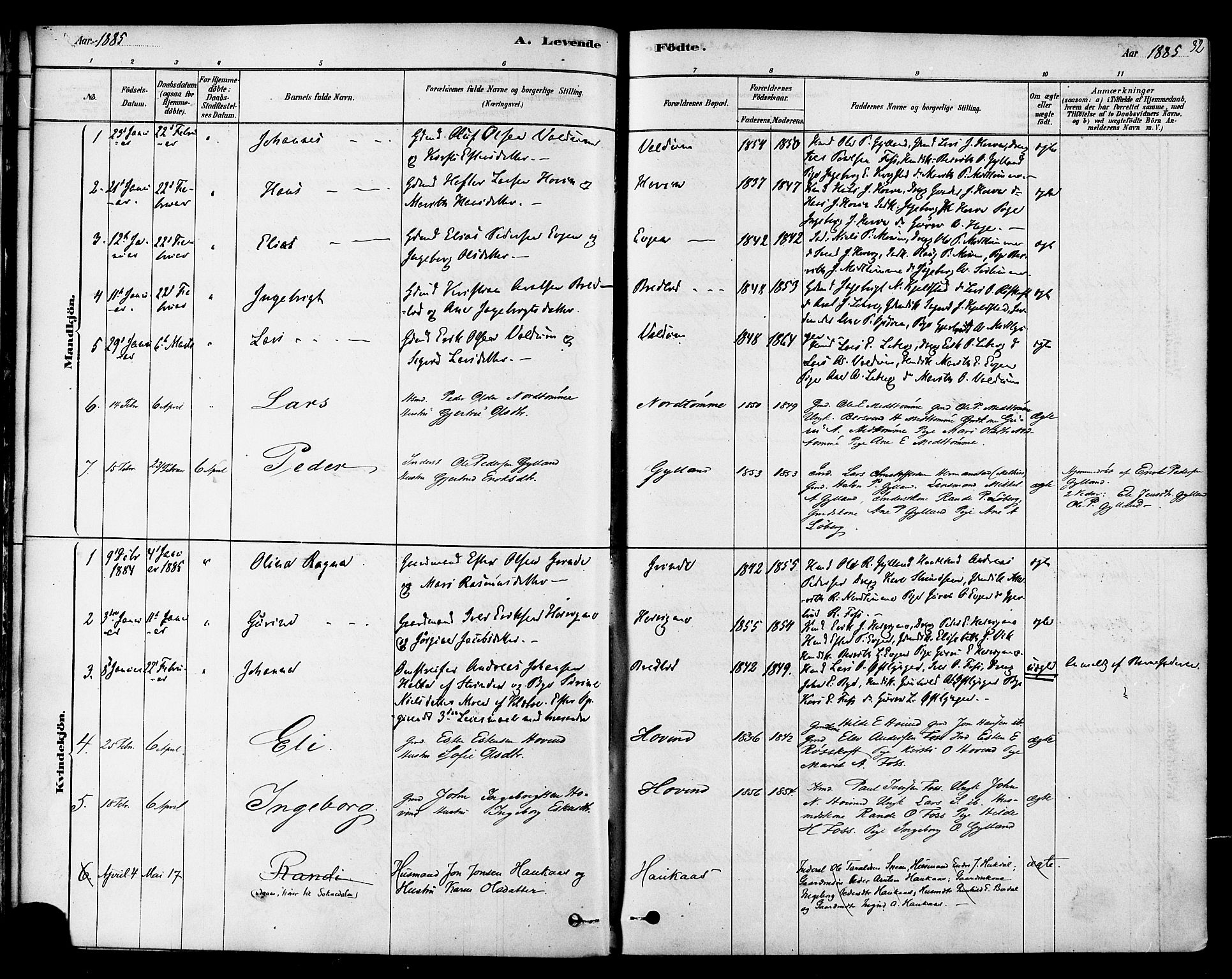 Ministerialprotokoller, klokkerbøker og fødselsregistre - Sør-Trøndelag, SAT/A-1456/692/L1105: Ministerialbok nr. 692A05, 1878-1890, s. 32