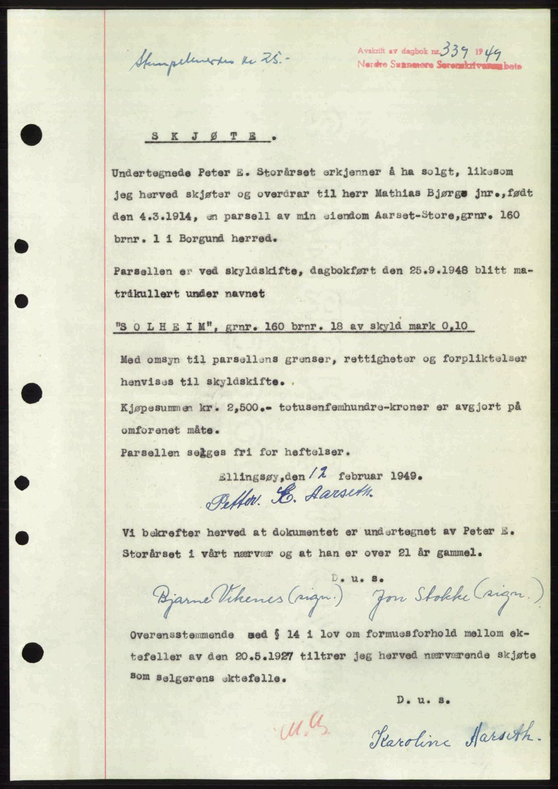 Nordre Sunnmøre sorenskriveri, SAT/A-0006/1/2/2C/2Ca: Pantebok nr. A30, 1949-1949, Dagboknr: 339/1949