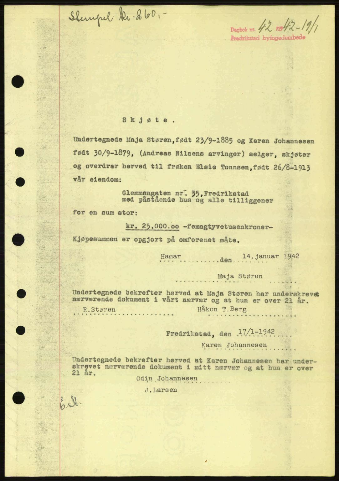 Fredrikstad byfogd, AV/SAO-A-10473a/G/Ga/Gac/L0002: Pantebok nr. A32a, 1940-1945, Dagboknr: 42/1942