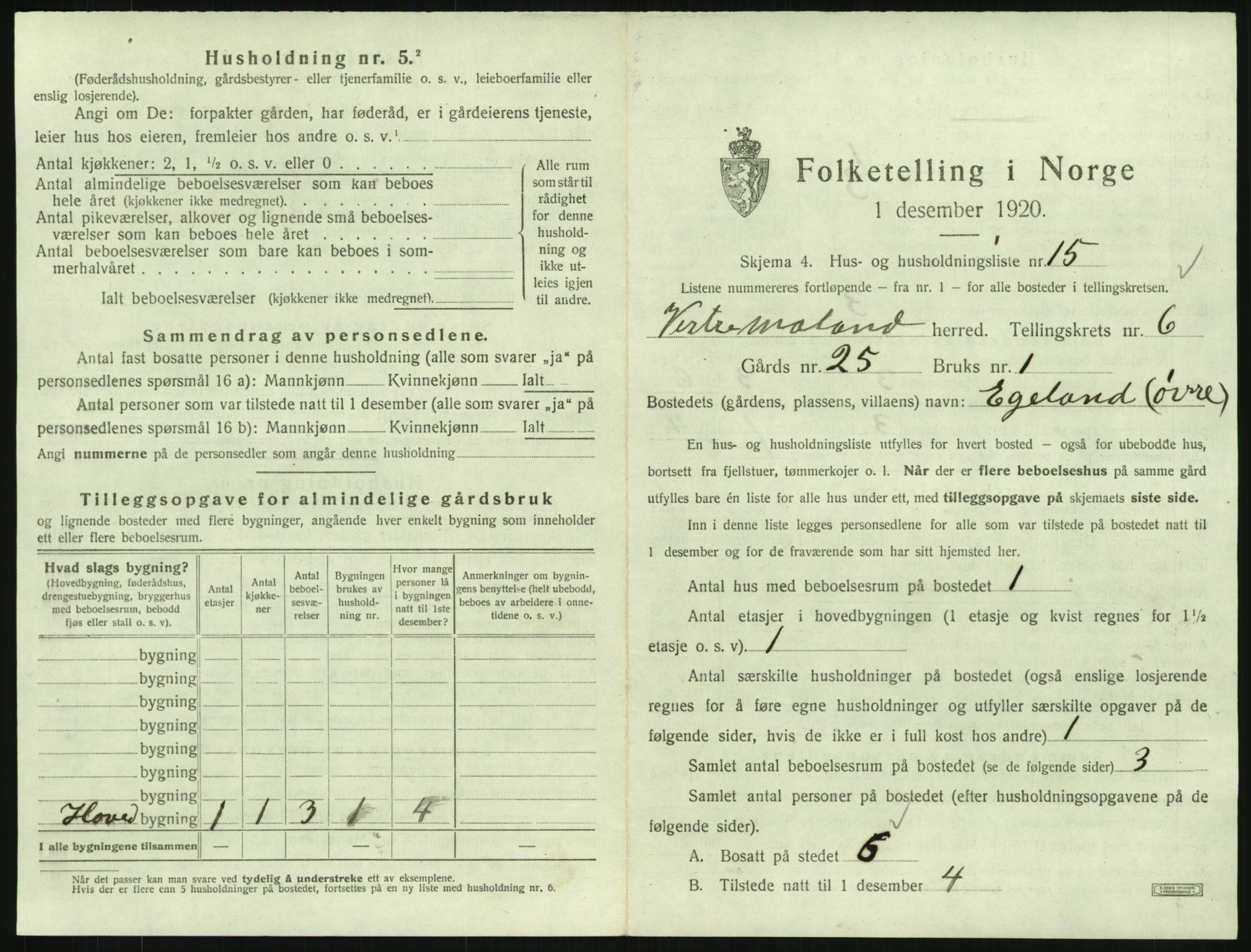 SAK, Folketelling 1920 for 0926 Vestre Moland herred, 1920, s. 847