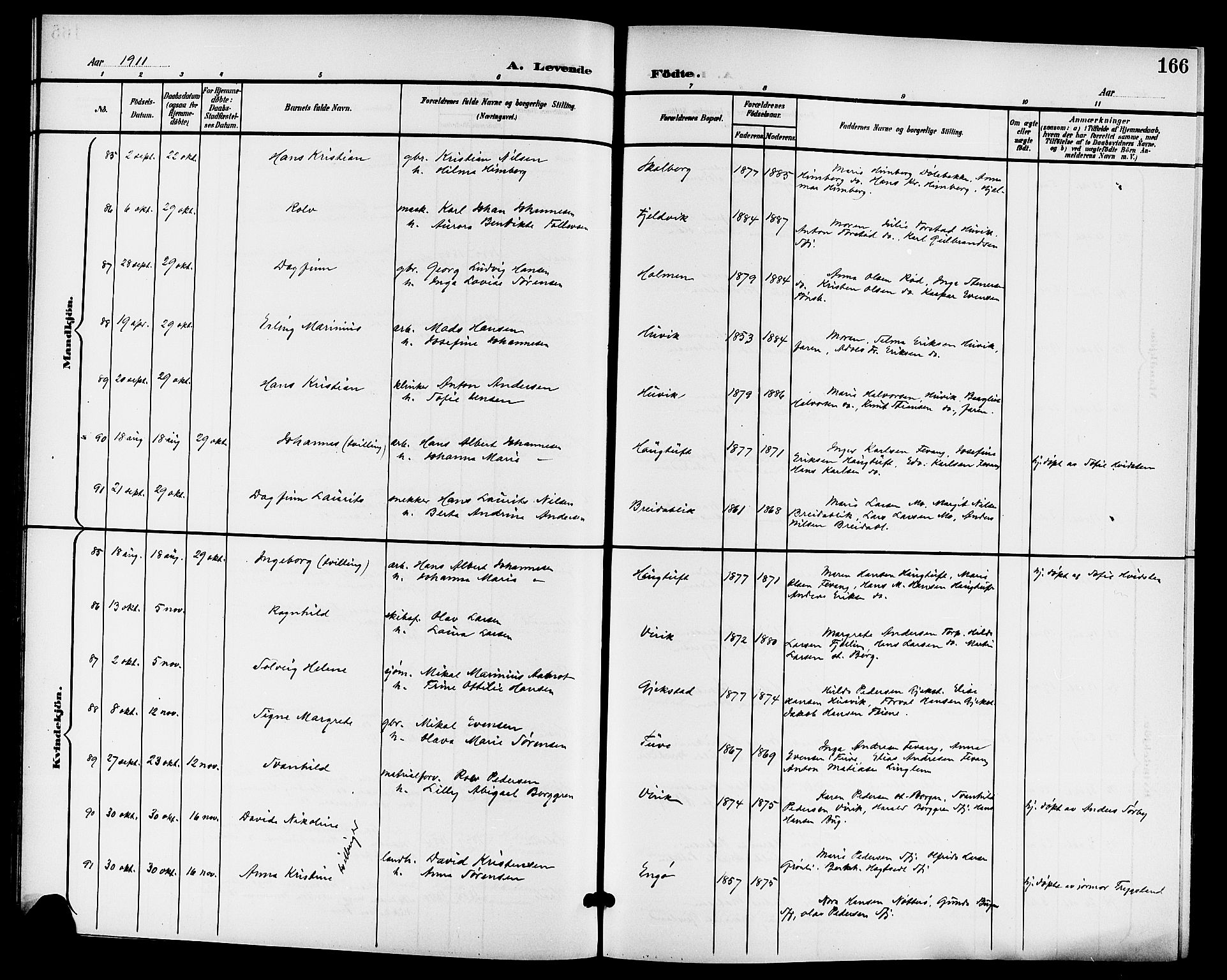 Sandar kirkebøker, AV/SAKO-A-243/G/Ga/L0002: Klokkerbok nr. 2, 1900-1915, s. 166