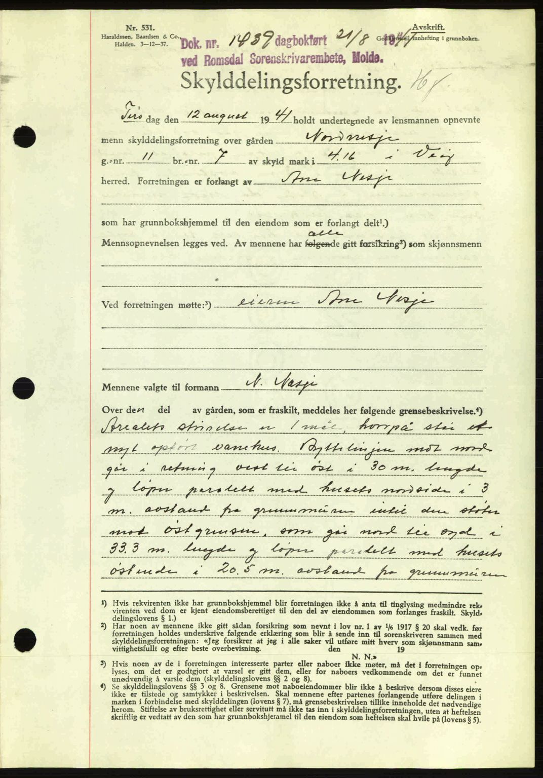 Romsdal sorenskriveri, AV/SAT-A-4149/1/2/2C: Pantebok nr. A10, 1941-1941, Dagboknr: 1439/1941