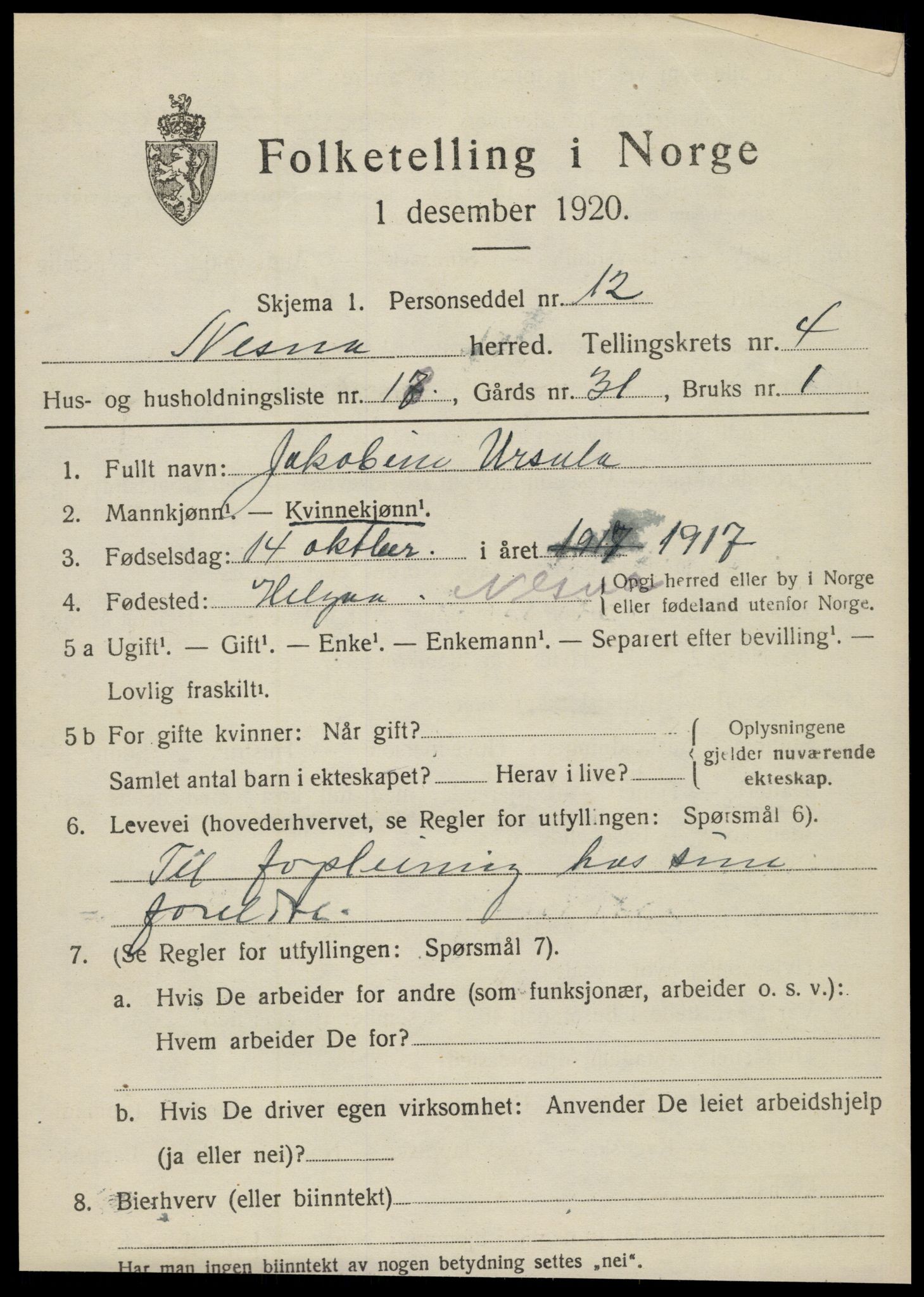 SAT, Folketelling 1920 for 1828 Nesna herred, 1920, s. 3483