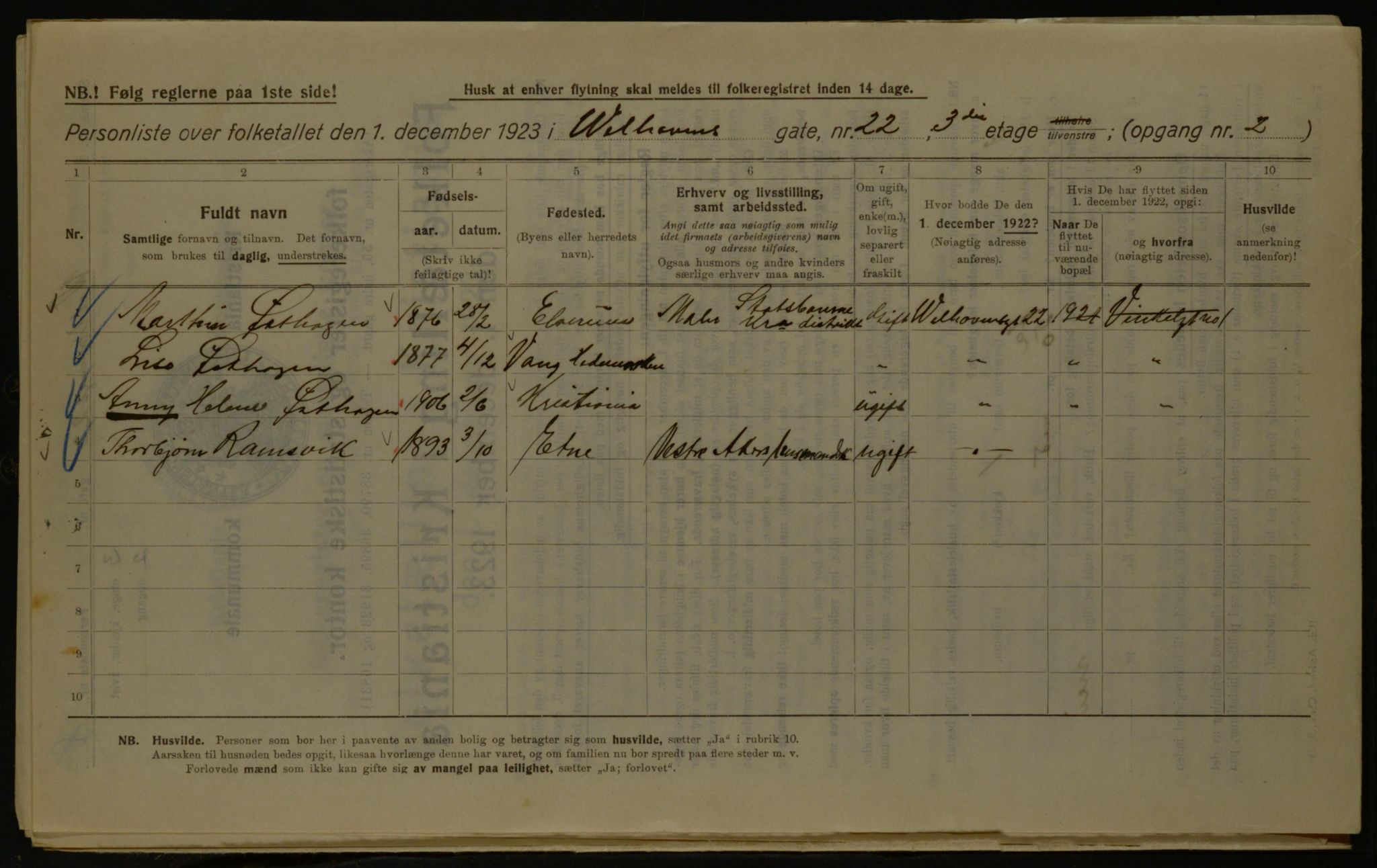 OBA, Kommunal folketelling 1.12.1923 for Kristiania, 1923, s. 140986