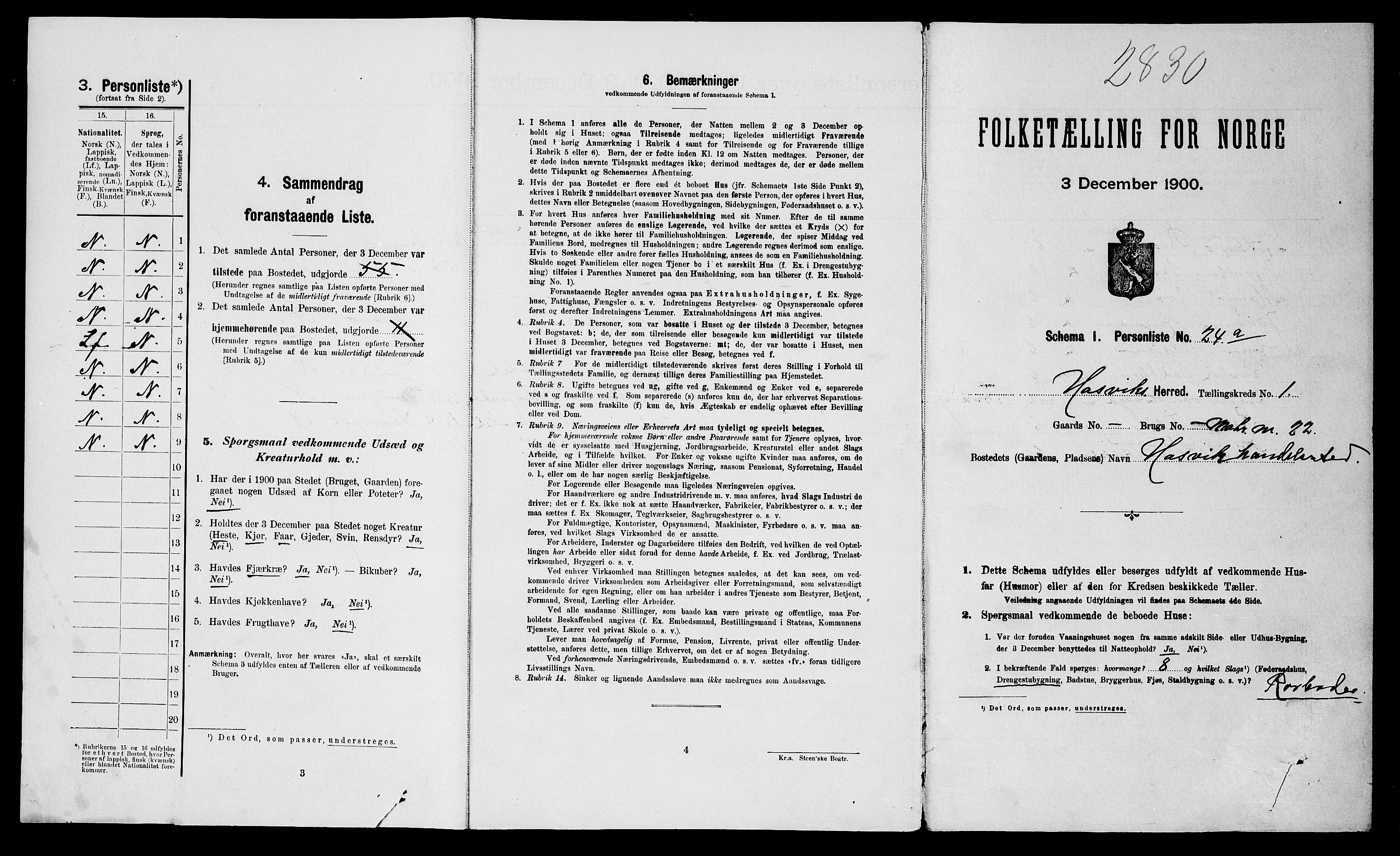 SATØ, Folketelling 1900 for 2015 Hasvik herred, 1900, s. 73