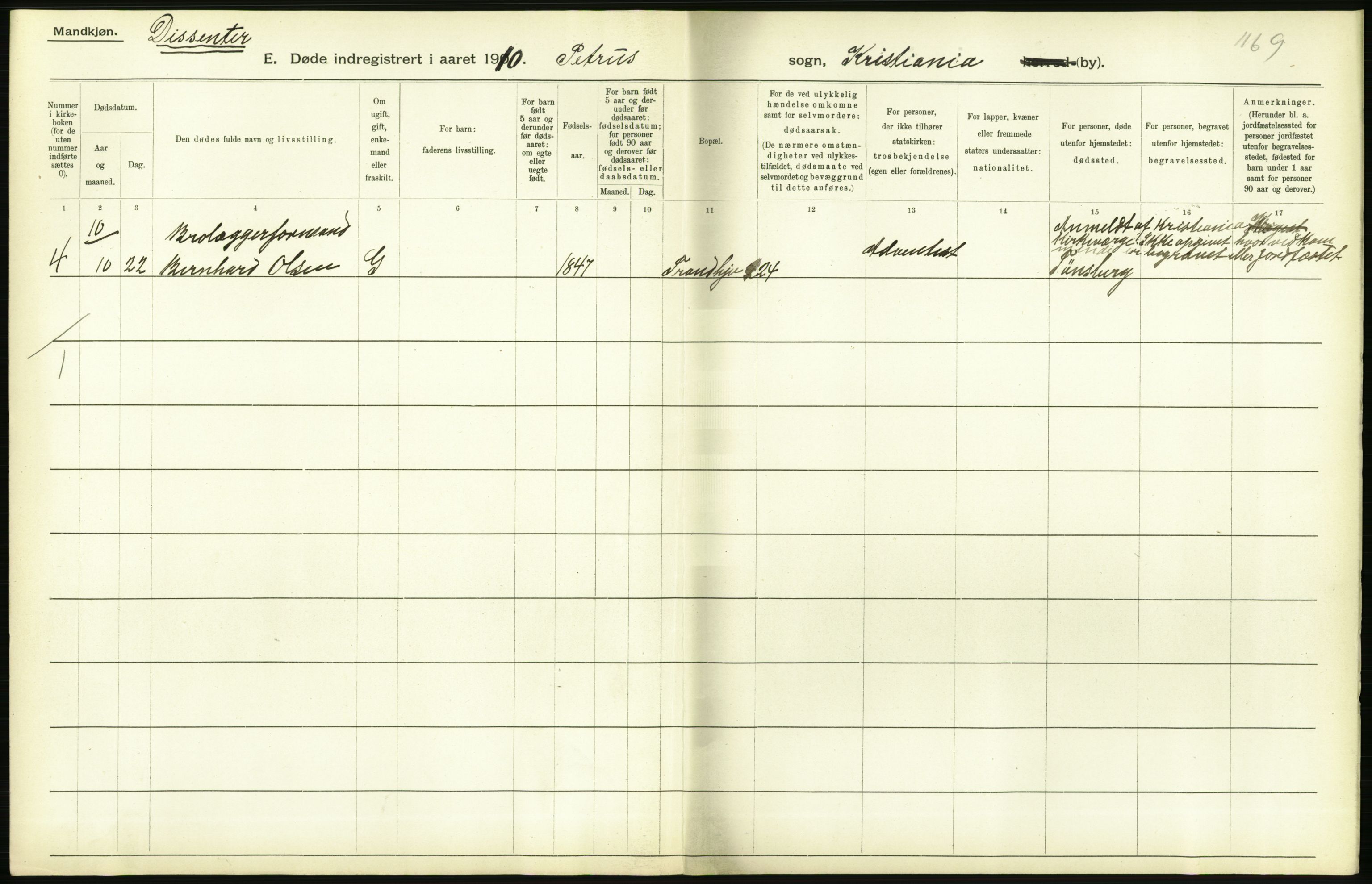 Statistisk sentralbyrå, Sosiodemografiske emner, Befolkning, RA/S-2228/D/Df/Dfa/Dfah/L0008: Kristiania: Døde, 1910, s. 536