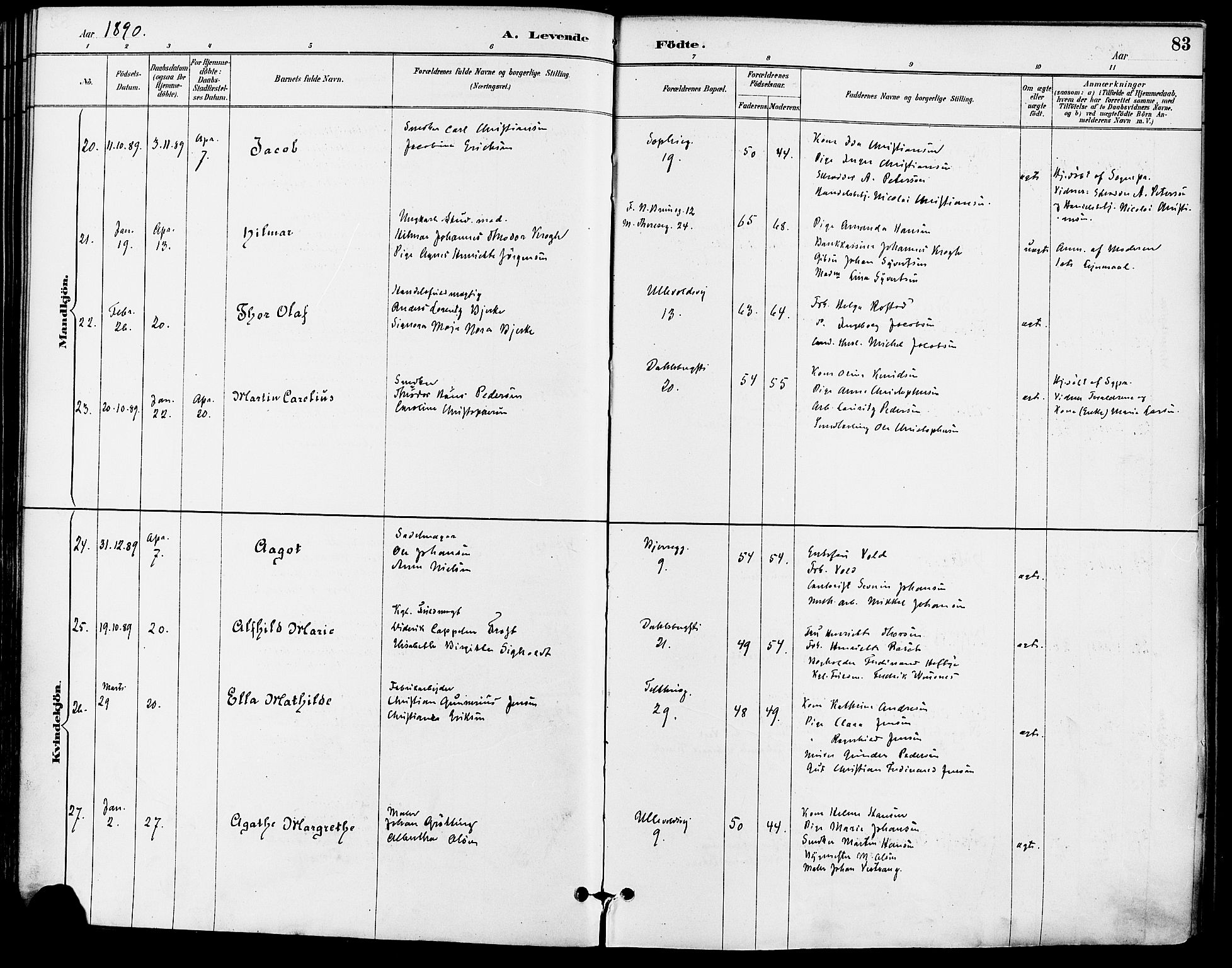 Gamle Aker prestekontor Kirkebøker, AV/SAO-A-10617a/F/L0008: Ministerialbok nr. 8, 1887-1896, s. 83