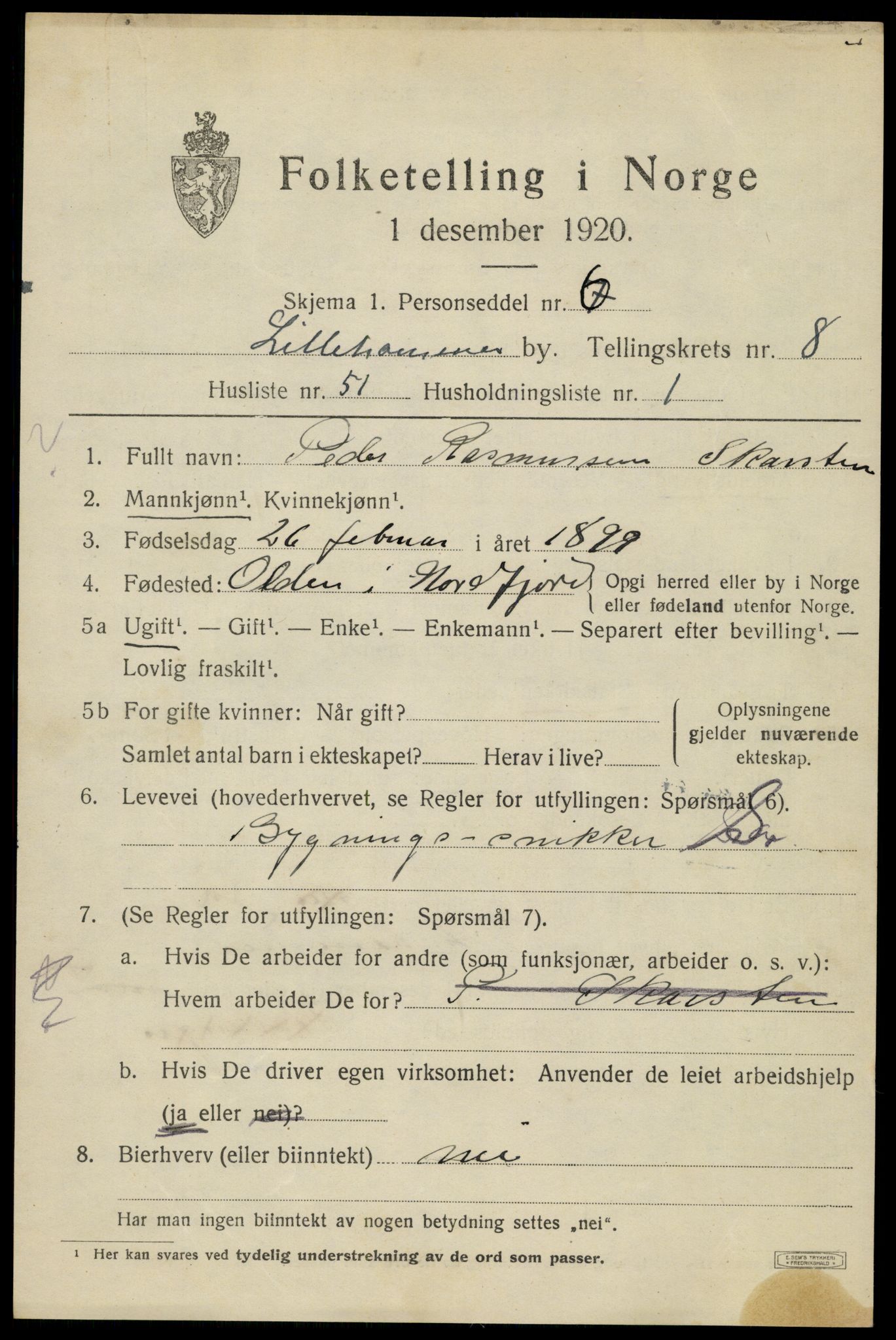 SAH, Folketelling 1920 for 0501 Lillehammer kjøpstad, 1920, s. 11486