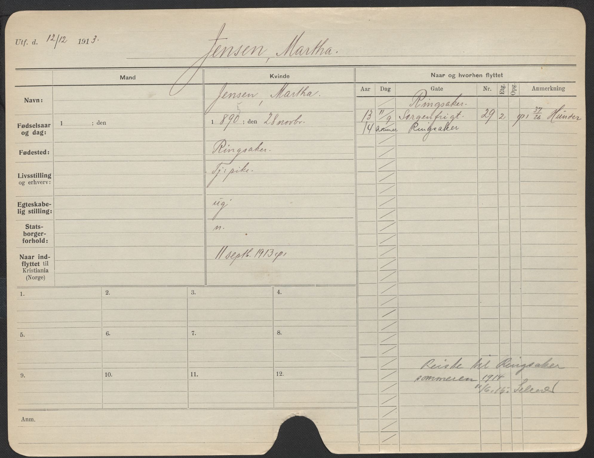 Oslo folkeregister, Registerkort, AV/SAO-A-11715/F/Fa/Fac/L0017: Kvinner, 1906-1914, s. 499a