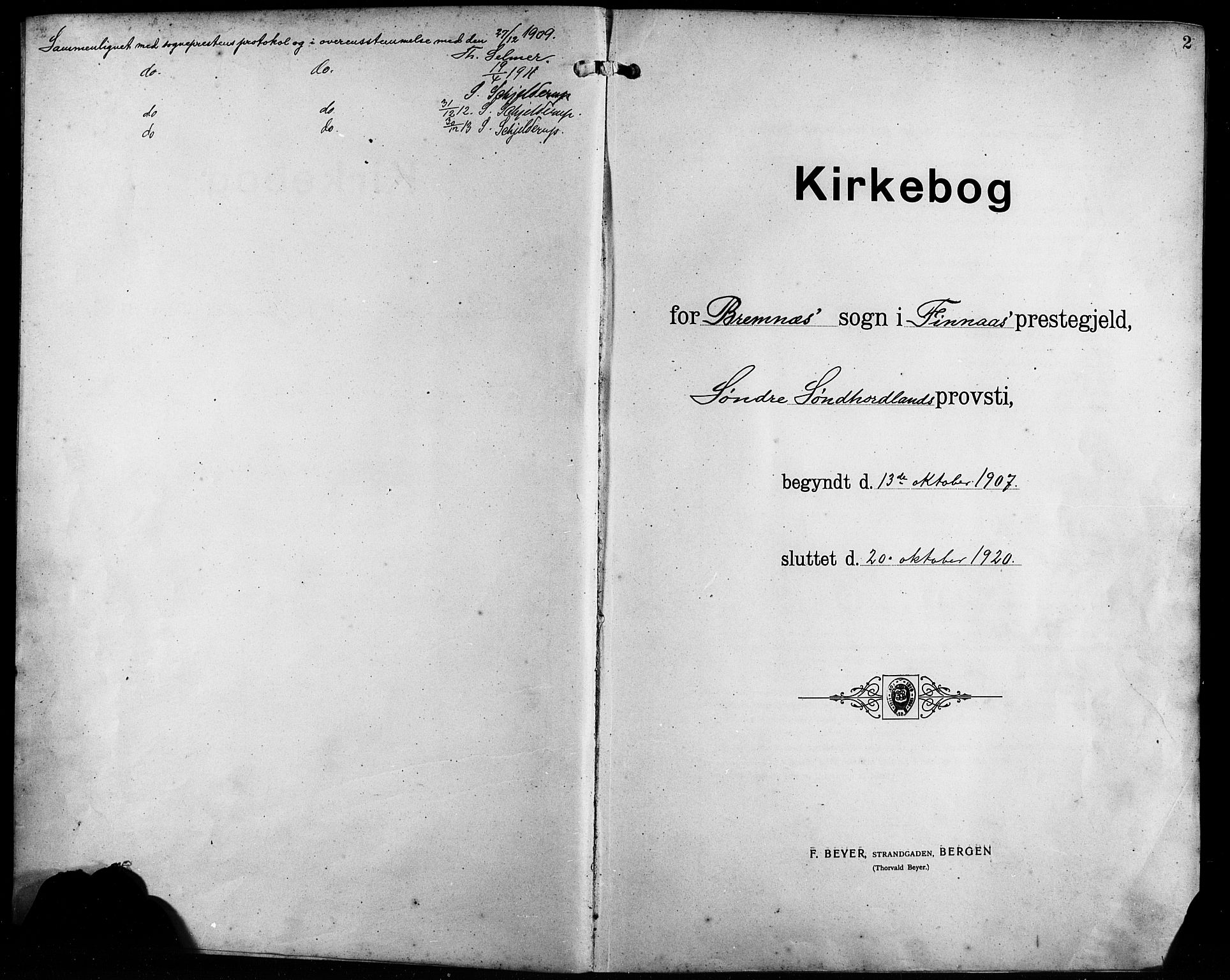 Finnås sokneprestembete, SAB/A-99925/H/Ha/Hab/Habb/L0005: Klokkerbok nr. B 5, 1907-1920, s. 2