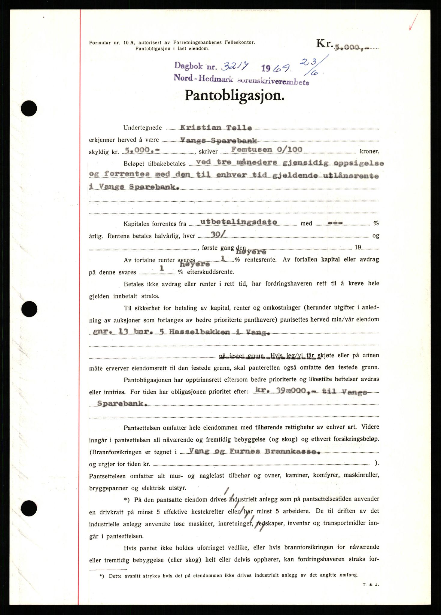 Nord-Hedmark sorenskriveri, SAH/TING-012/H/Hb/Hbf/L0080: Pantebok nr. B80, 1969-1969, Dagboknr: 3217/1969