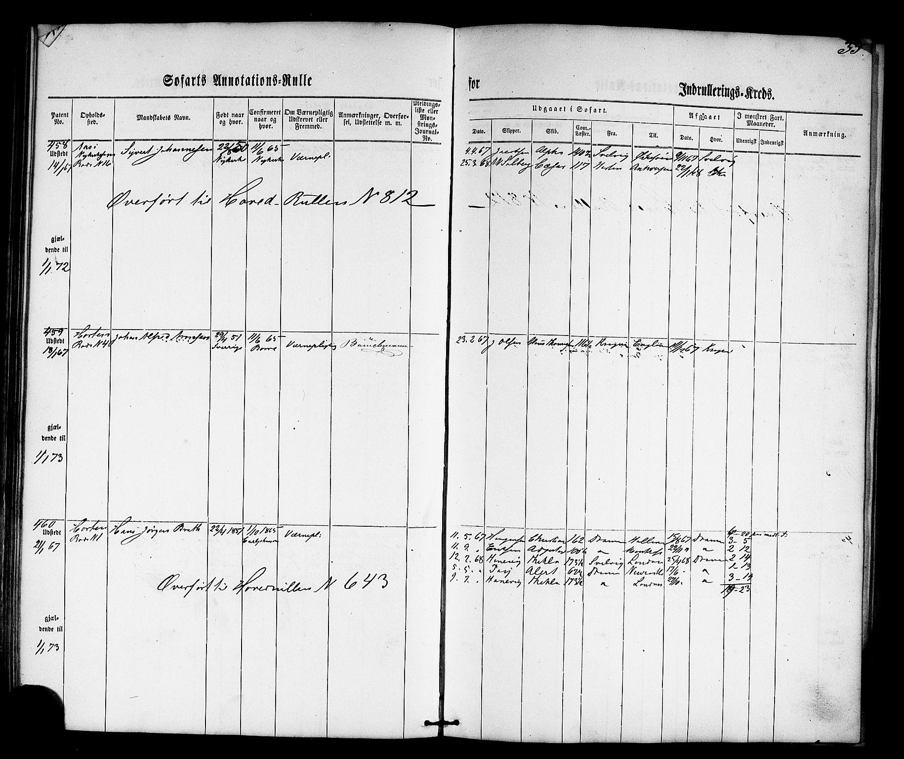 Horten innrulleringskontor, AV/SAKO-A-785/F/Fb/L0001: Annotasjonsrulle, 1864-1868, s. 50