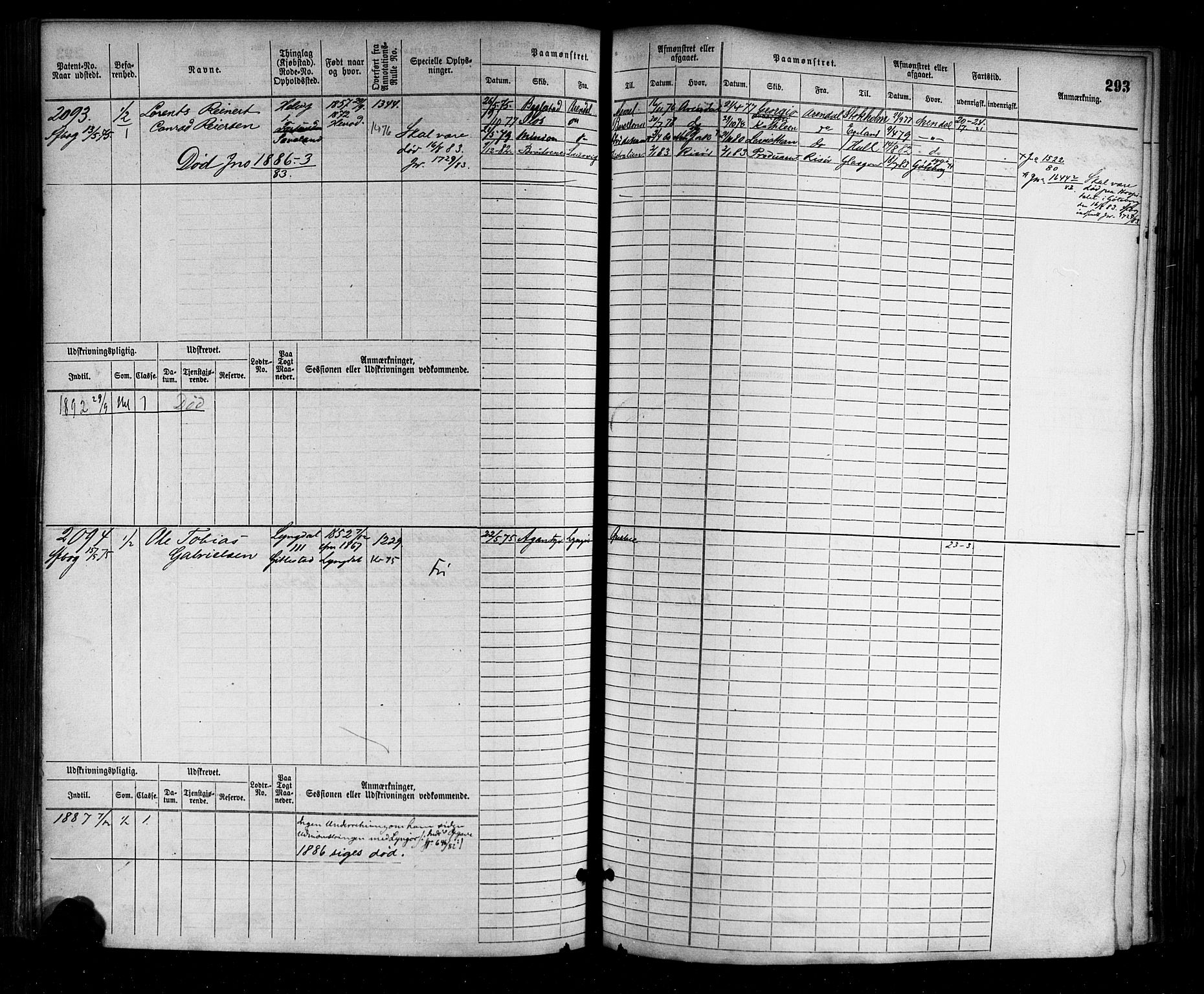 Farsund mønstringskrets, AV/SAK-2031-0017/F/Fb/L0003: Hovedrulle nr 1509-2274, M-6, 1868-1915, s. 299