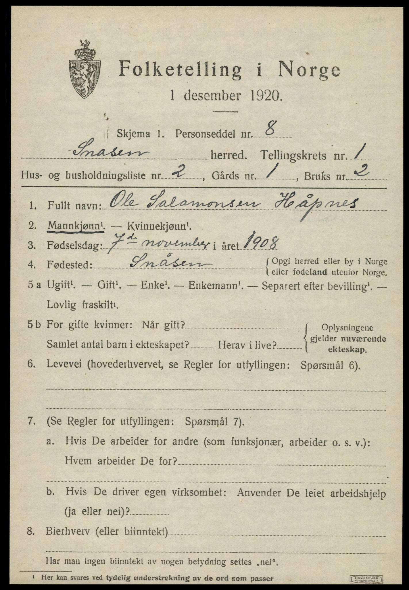 SAT, Folketelling 1920 for 1736 Snåsa herred, 1920, s. 1072