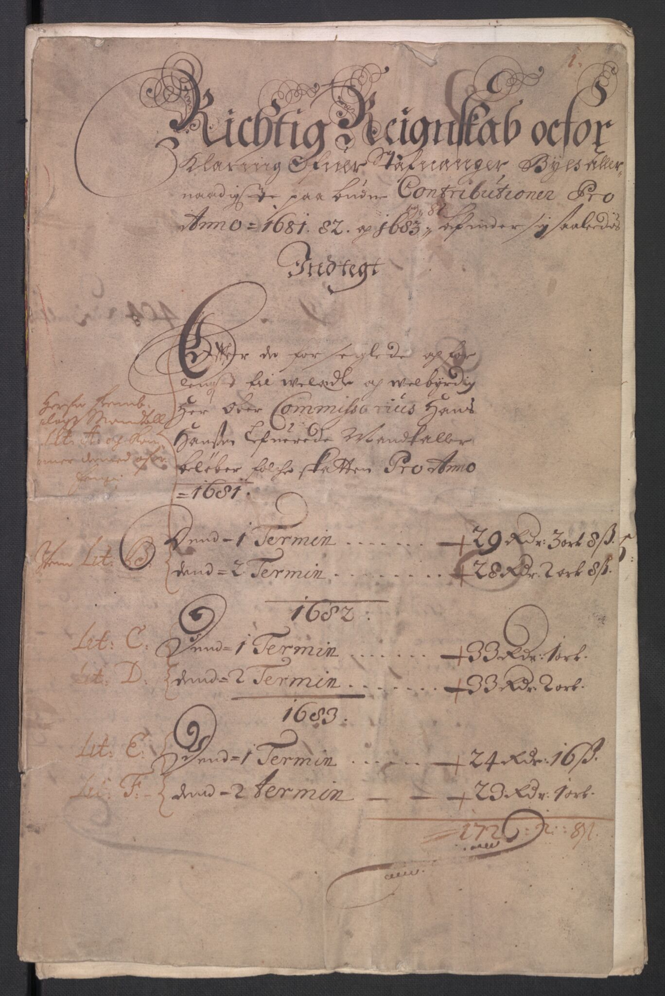 Rentekammeret inntil 1814, Reviderte regnskaper, Byregnskaper, AV/RA-EA-4066/R/Ro/L0301: [O3] Kontribusjonsregnskap, 1679-1684, s. 86