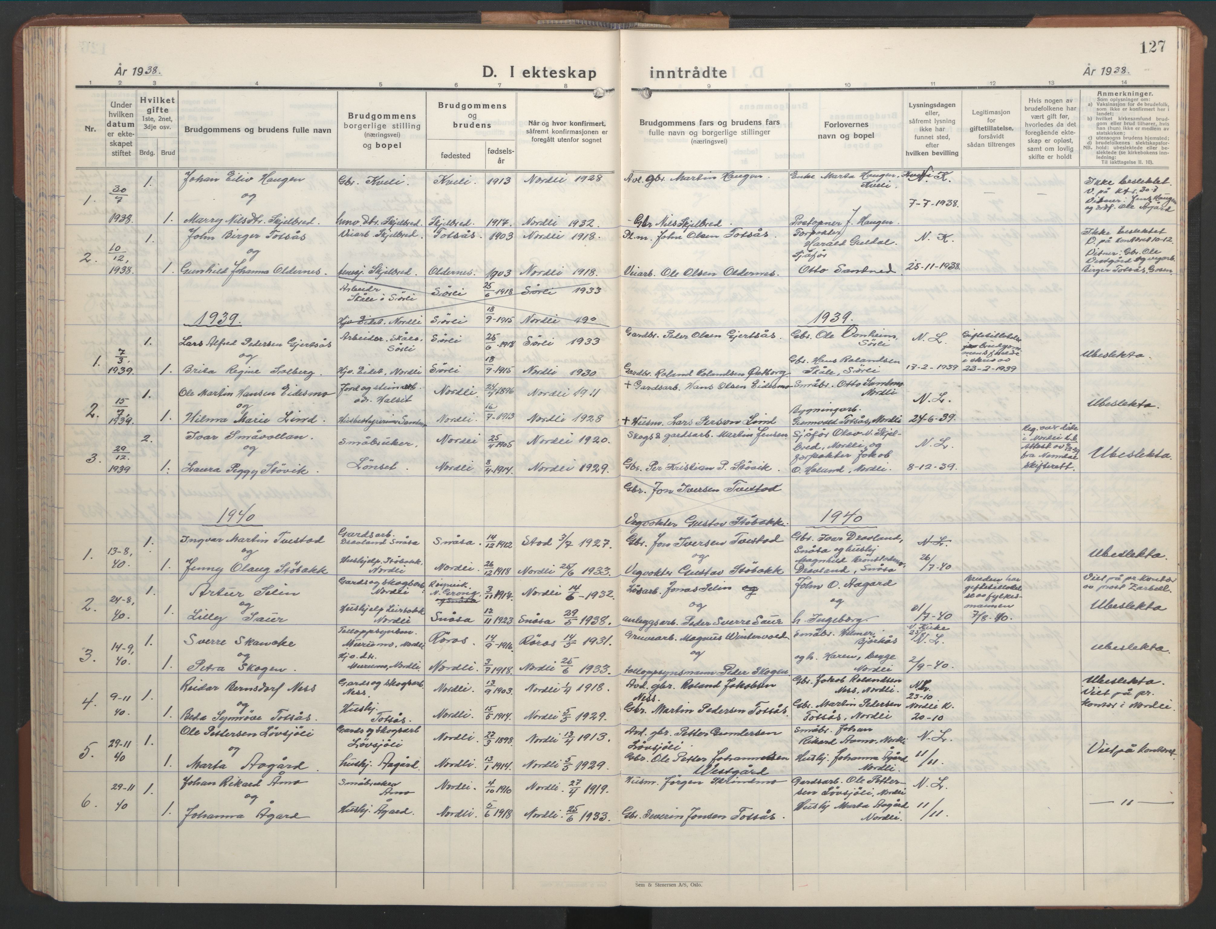 Ministerialprotokoller, klokkerbøker og fødselsregistre - Nord-Trøndelag, SAT/A-1458/755/L0500: Klokkerbok nr. 755C01, 1920-1962, s. 127