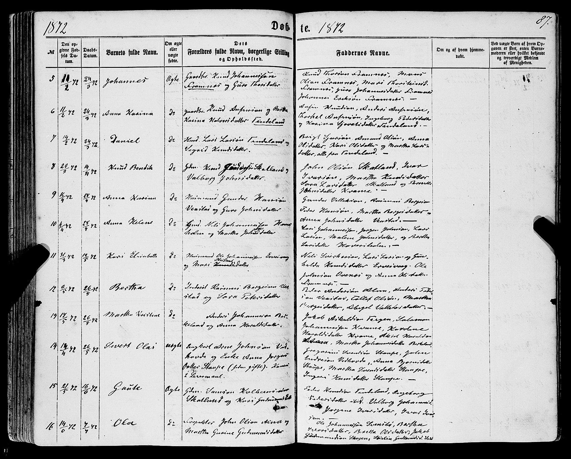 Sveio Sokneprestembete, AV/SAB-A-78501/H/Haa: Ministerialbok nr. A 1, 1861-1877, s. 87