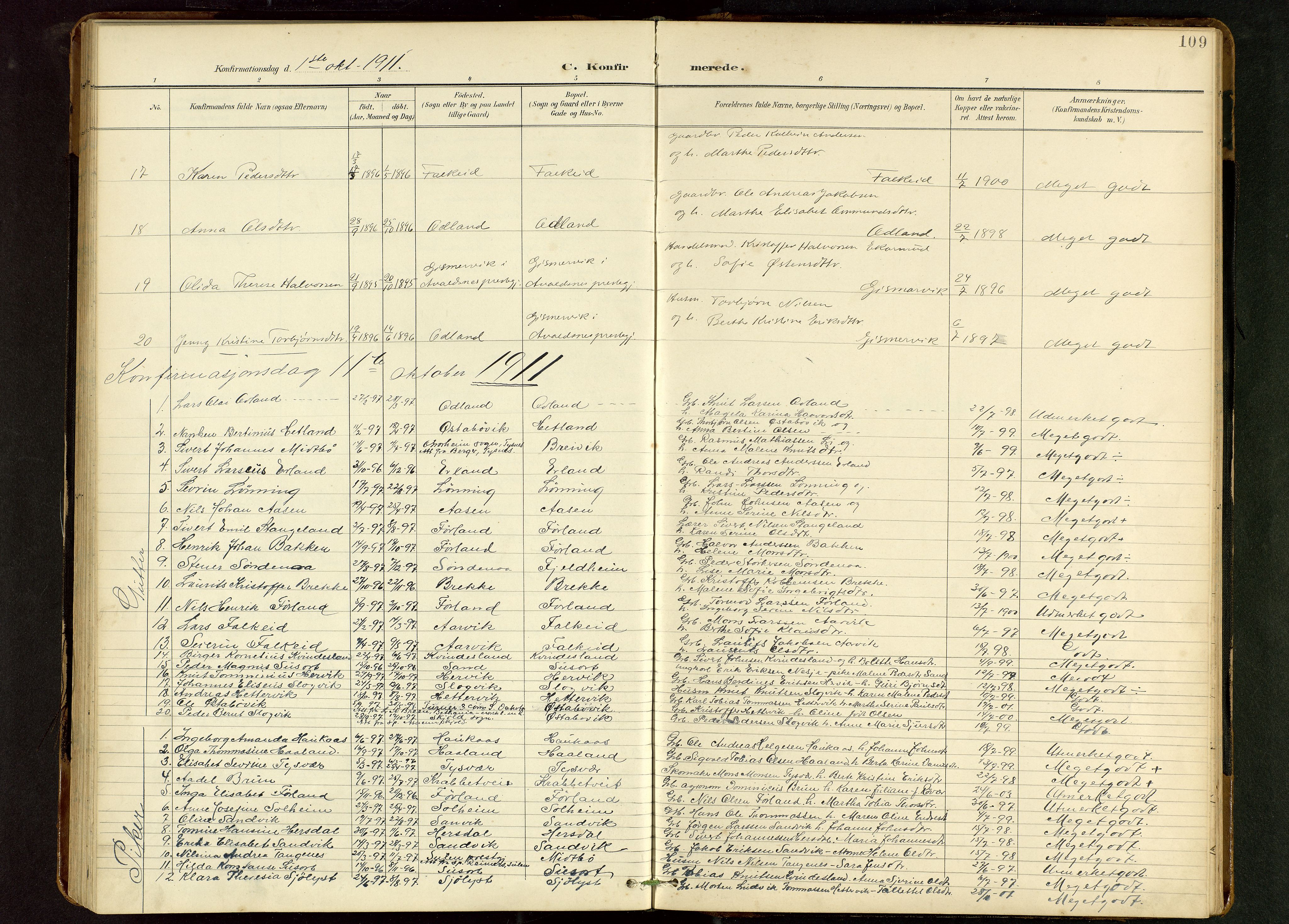 Tysvær sokneprestkontor, AV/SAST-A -101864/H/Ha/Hab/L0010: Klokkerbok nr. B 10, 1897-1912, s. 109