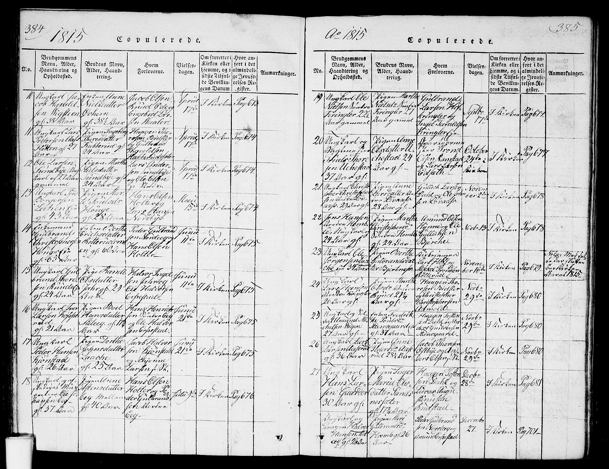 Nannestad prestekontor Kirkebøker, AV/SAO-A-10414a/G/Ga/L0001: Klokkerbok nr. I 1, 1815-1839, s. 384-385