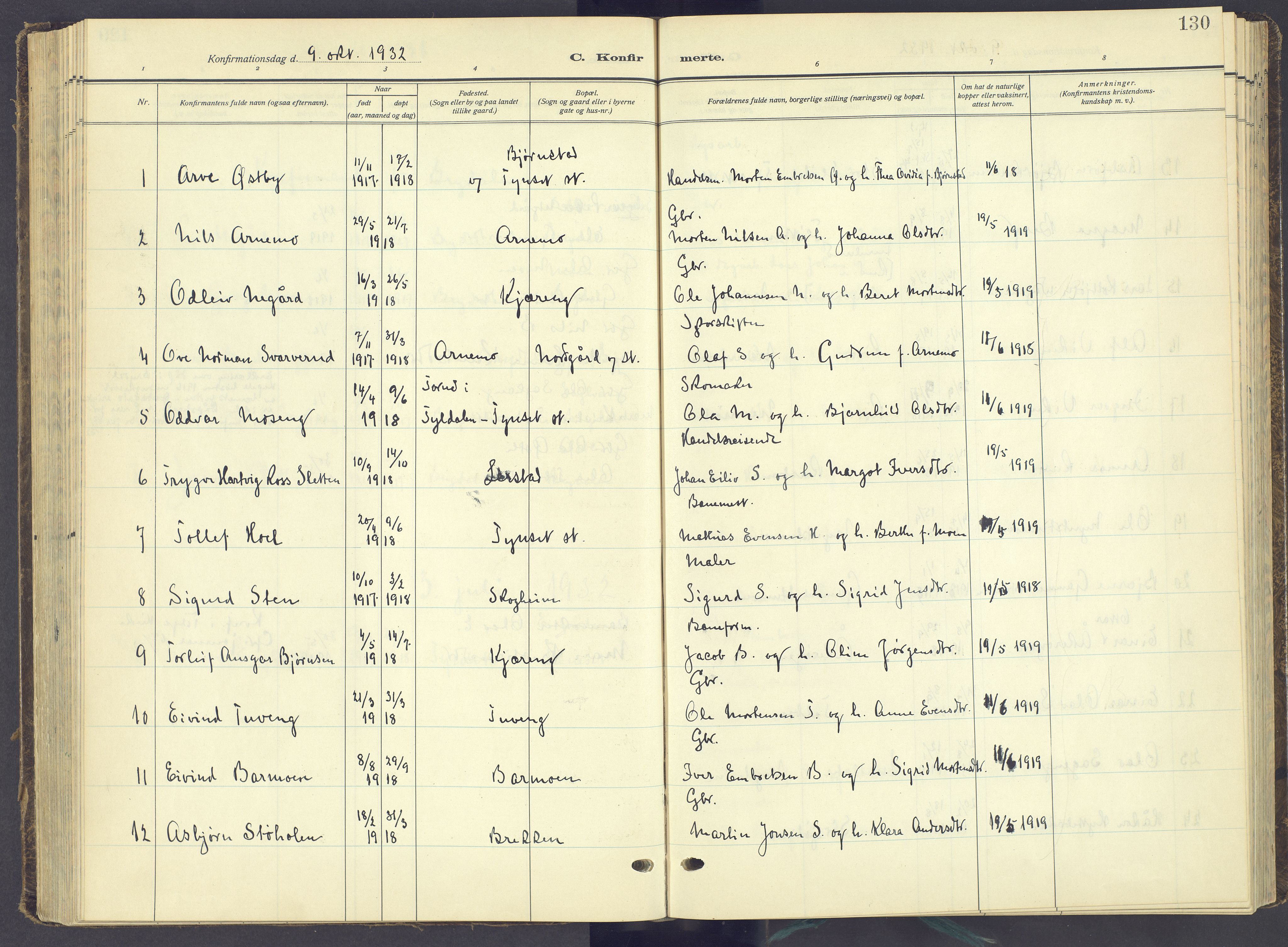 Tynset prestekontor, AV/SAH-PREST-058/H/Ha/Haa/L0027: Ministerialbok nr. 27, 1930-1944, s. 130