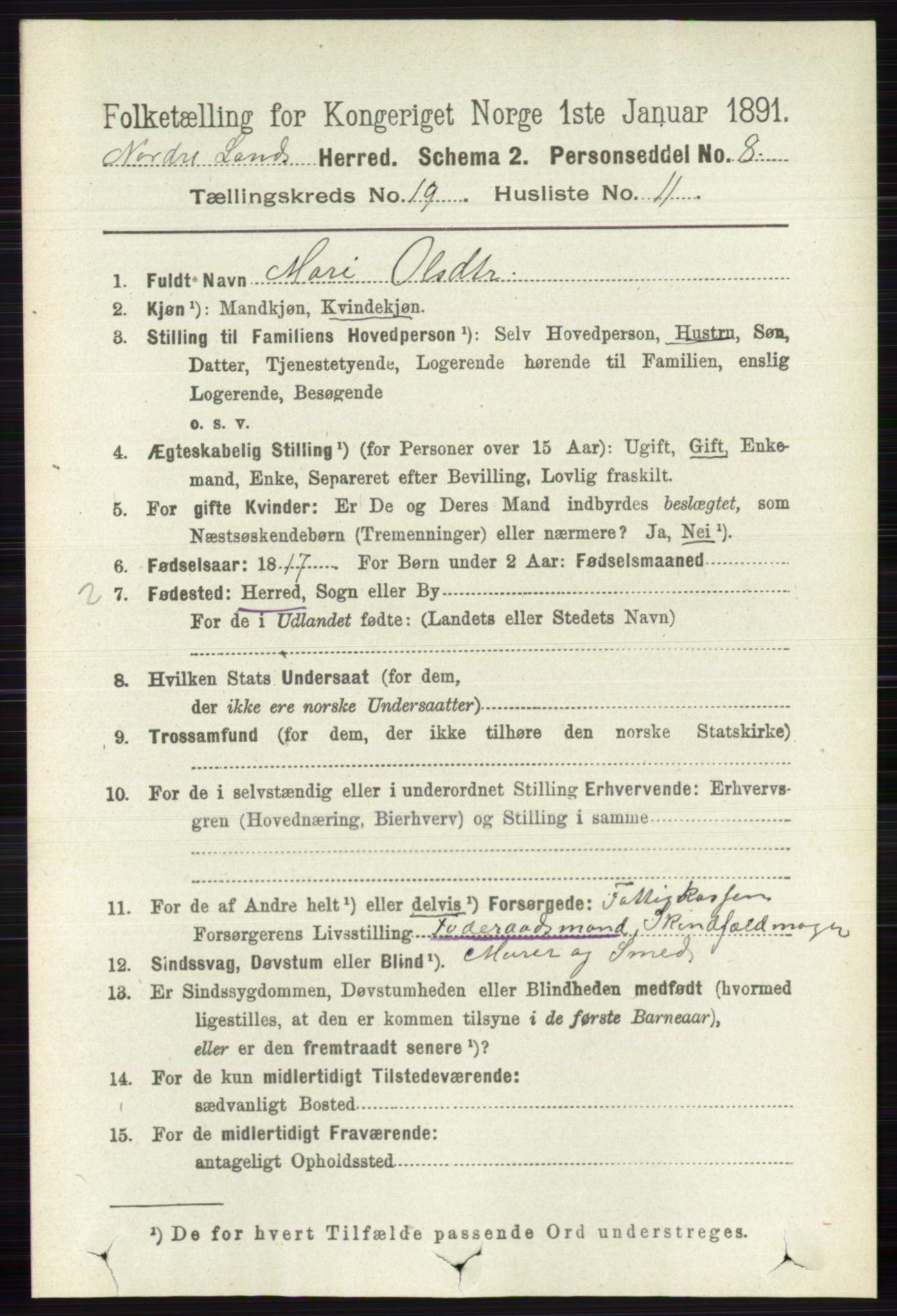 RA, Folketelling 1891 for 0538 Nordre Land herred, 1891, s. 4703