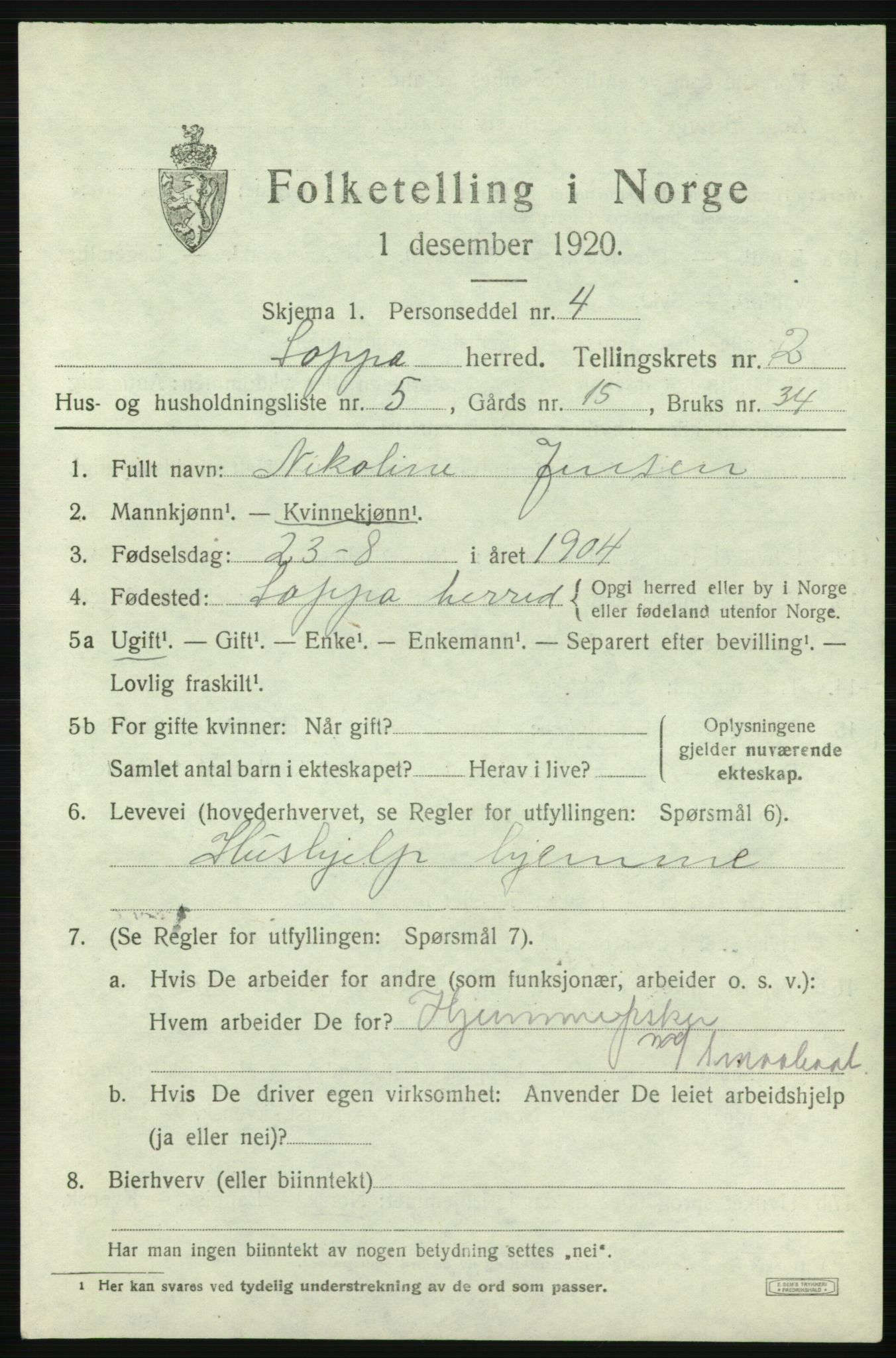 SATØ, Folketelling 1920 for 2014 Loppa herred, 1920, s. 862