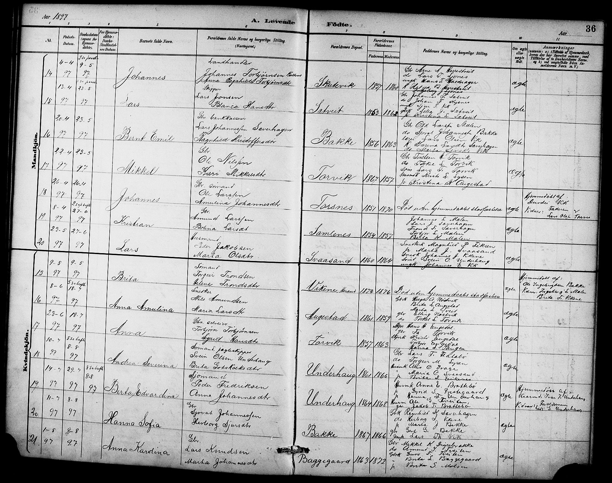 Ullensvang sokneprestembete, AV/SAB-A-78701/H/Hab: Klokkerbok nr. D 1, 1891-1908, s. 36