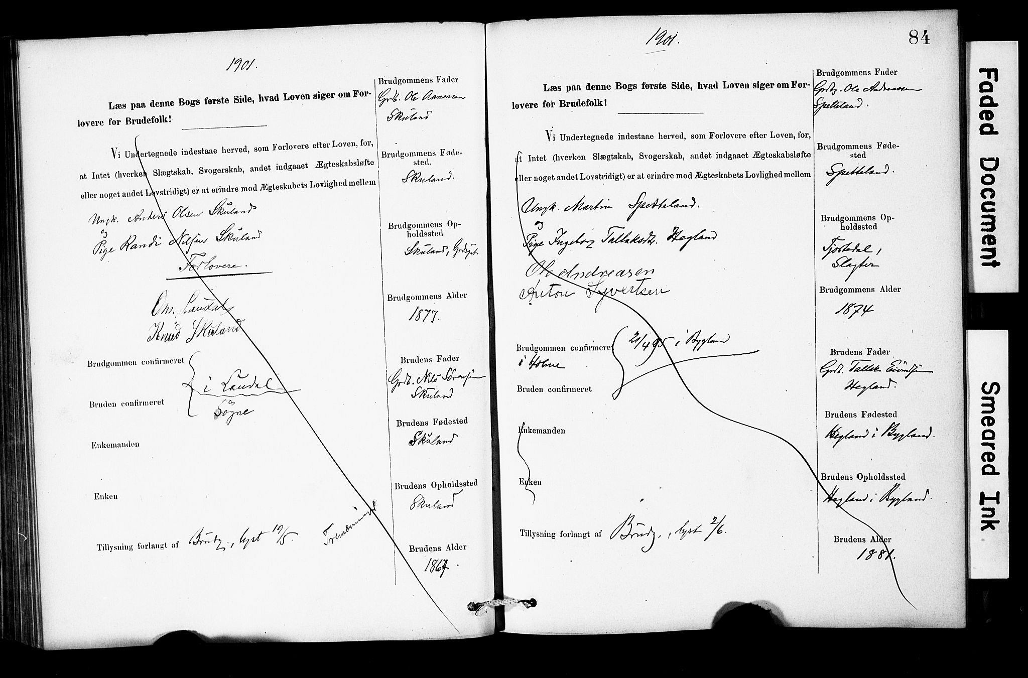 Holum sokneprestkontor, AV/SAK-1111-0022/F/Fe/L0004: Lysningsprotokoll nr. II 5 4, 1890-1914, s. 84