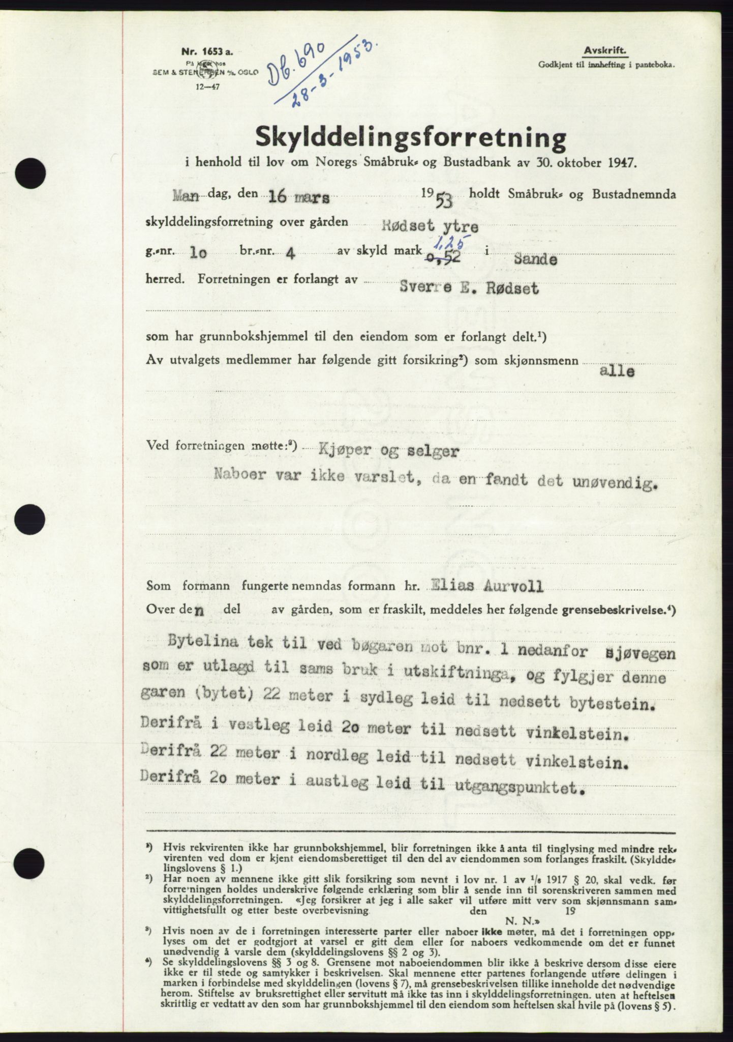 Søre Sunnmøre sorenskriveri, SAT/A-4122/1/2/2C/L0094: Pantebok nr. 20A, 1953-1953, Dagboknr: 690/1953