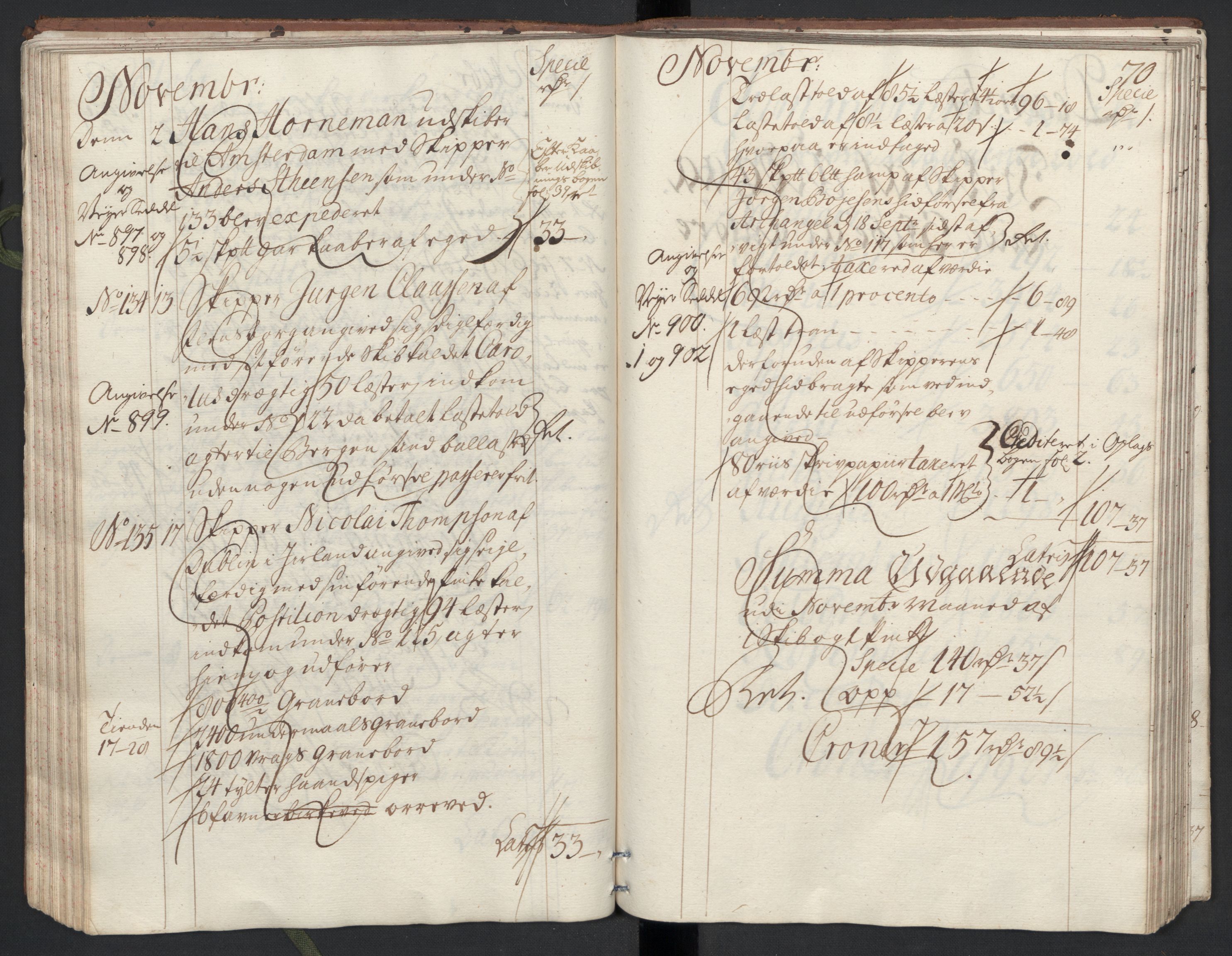 Generaltollkammeret, tollregnskaper, AV/RA-EA-5490/R33/L0013/0002: Tollregnskaper Trondheim A / Utgående tollbok, 1731, s. 69b-70a