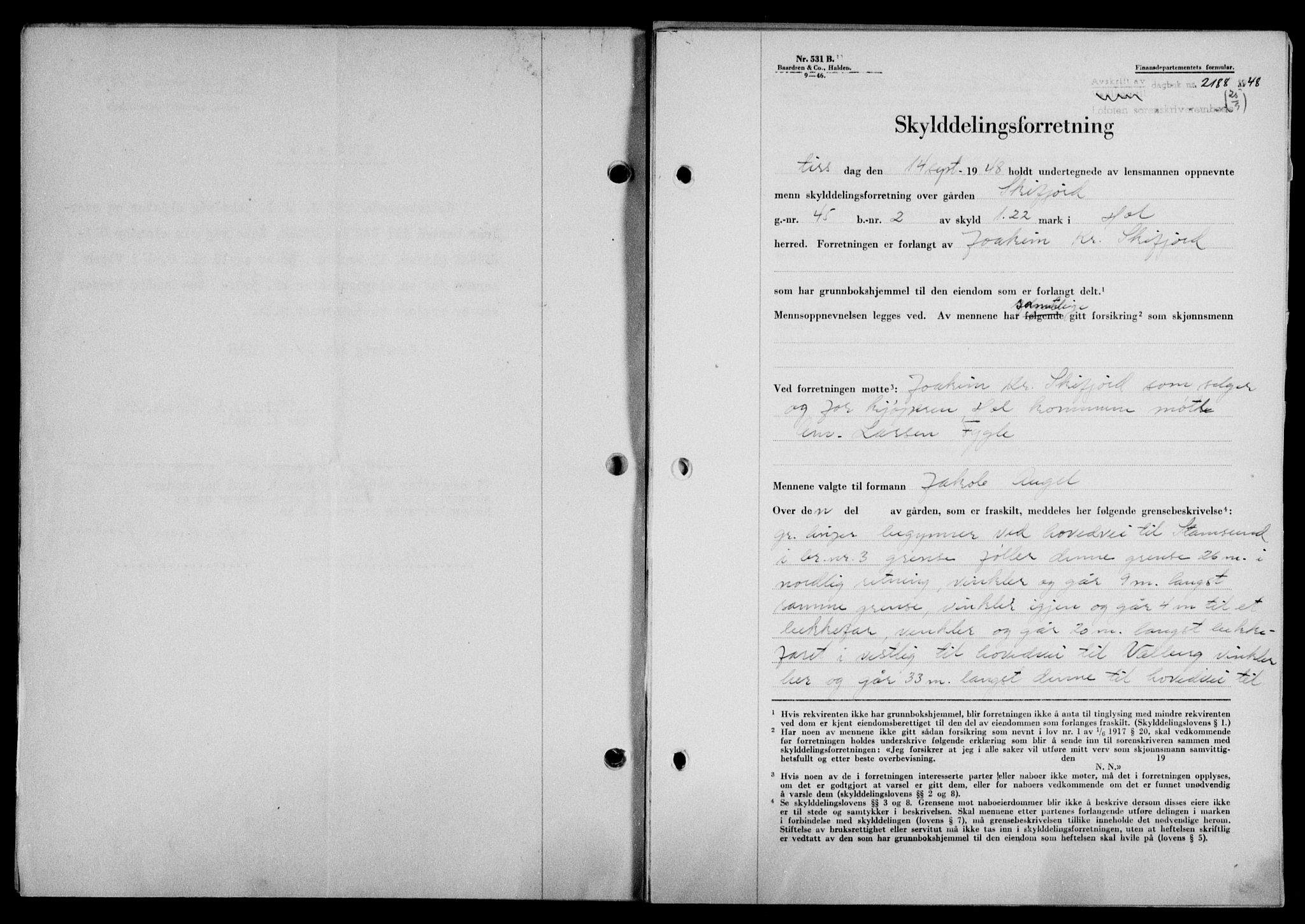 Lofoten sorenskriveri, SAT/A-0017/1/2/2C/L0019a: Pantebok nr. 19a, 1948-1948, Dagboknr: 2188/1948