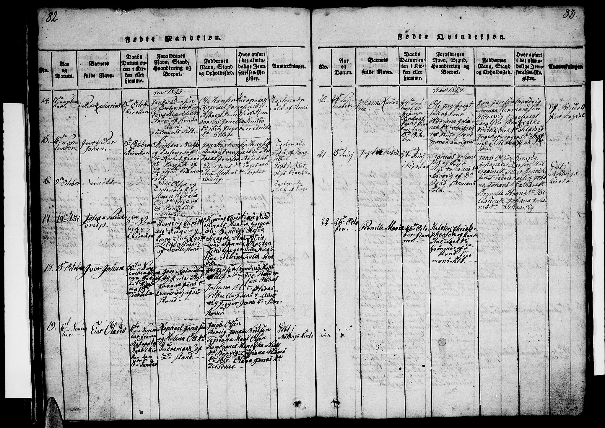 Ministerialprotokoller, klokkerbøker og fødselsregistre - Nordland, AV/SAT-A-1459/812/L0186: Klokkerbok nr. 812C04, 1820-1849, s. 82-83