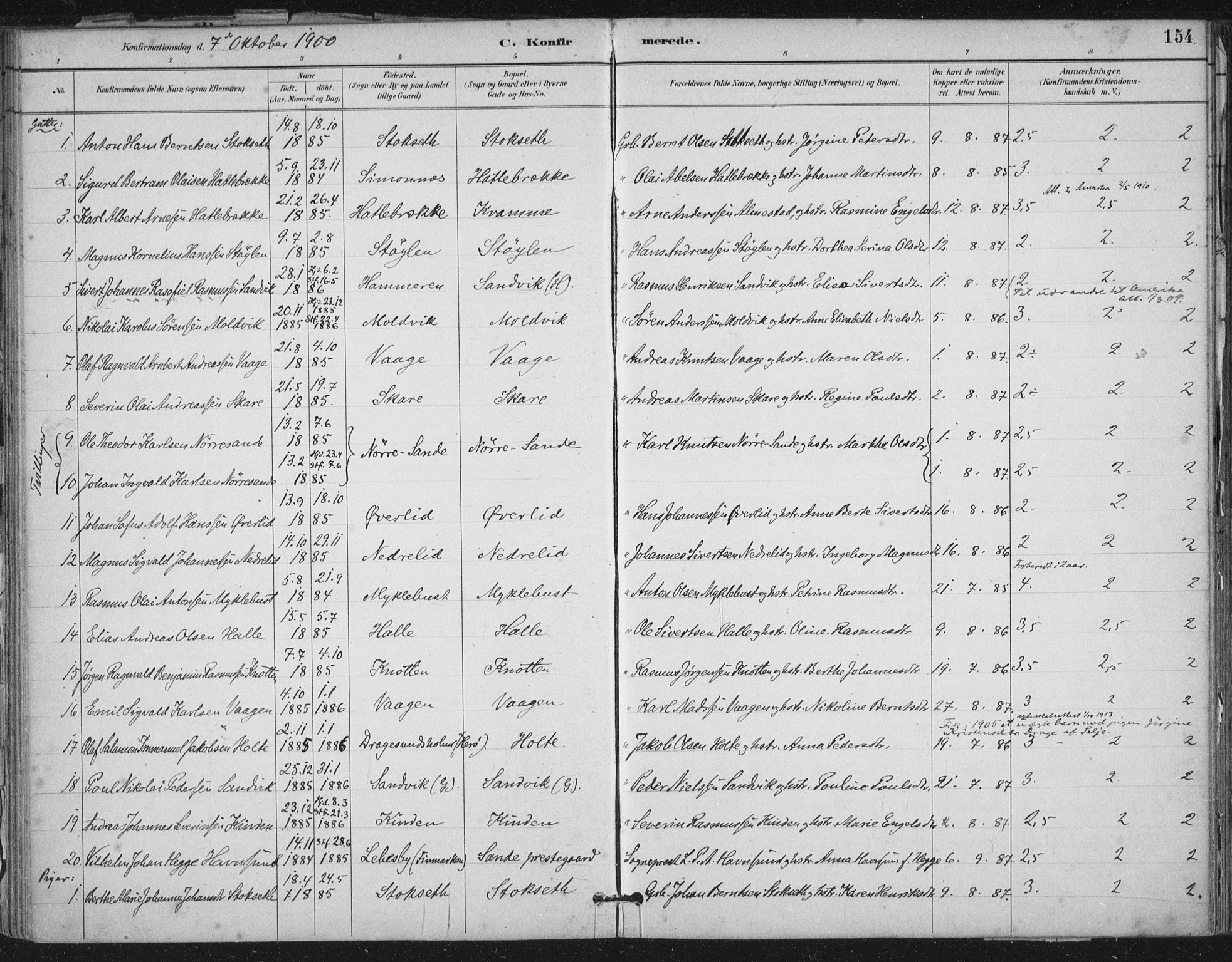 Ministerialprotokoller, klokkerbøker og fødselsregistre - Møre og Romsdal, SAT/A-1454/503/L0037: Ministerialbok nr. 503A05, 1884-1900, s. 154