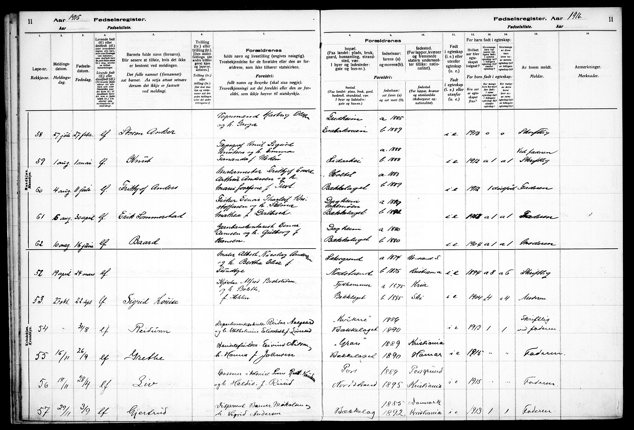 Nordstrand prestekontor Kirkebøker, AV/SAO-A-10362a/J/Ja/L0001: Fødselsregister nr. I 1, 1916-1924, s. 11