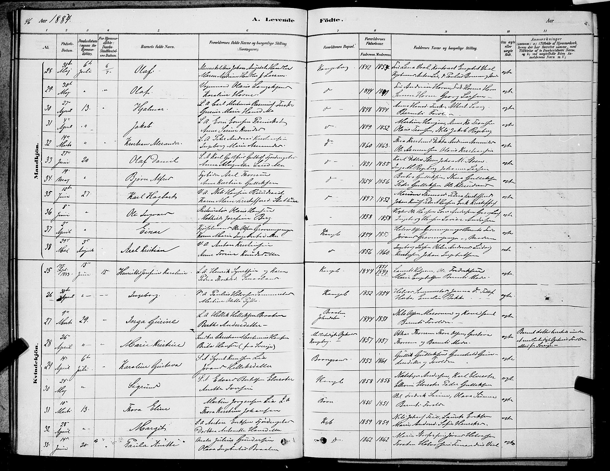 Kongsberg kirkebøker, AV/SAKO-A-22/G/Ga/L0005: Klokkerbok nr. 5, 1878-1889, s. 46