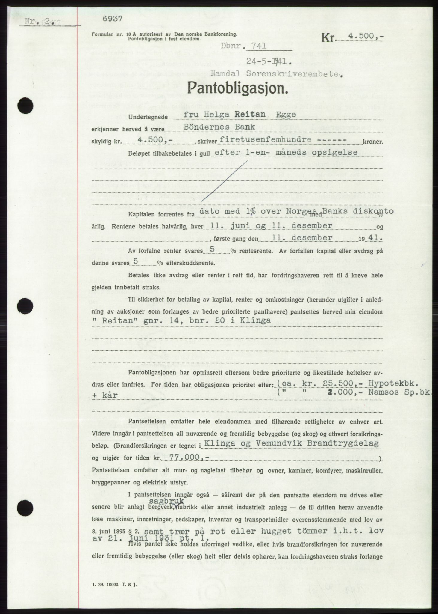 Namdal sorenskriveri, SAT/A-4133/1/2/2C: Pantebok nr. -, 1940-1941, Tingl.dato: 24.05.1941