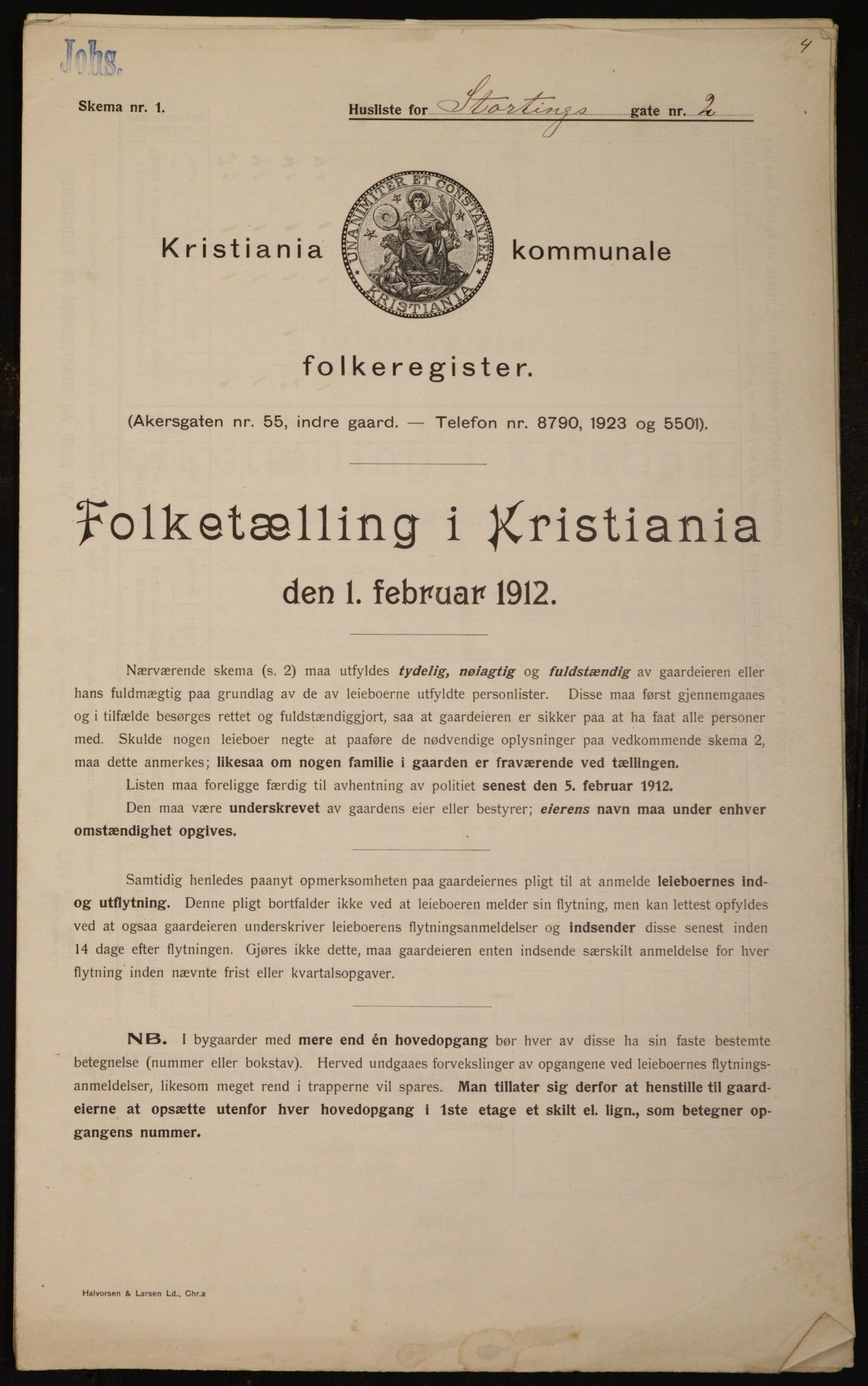 OBA, Kommunal folketelling 1.2.1912 for Kristiania, 1912, s. 103563