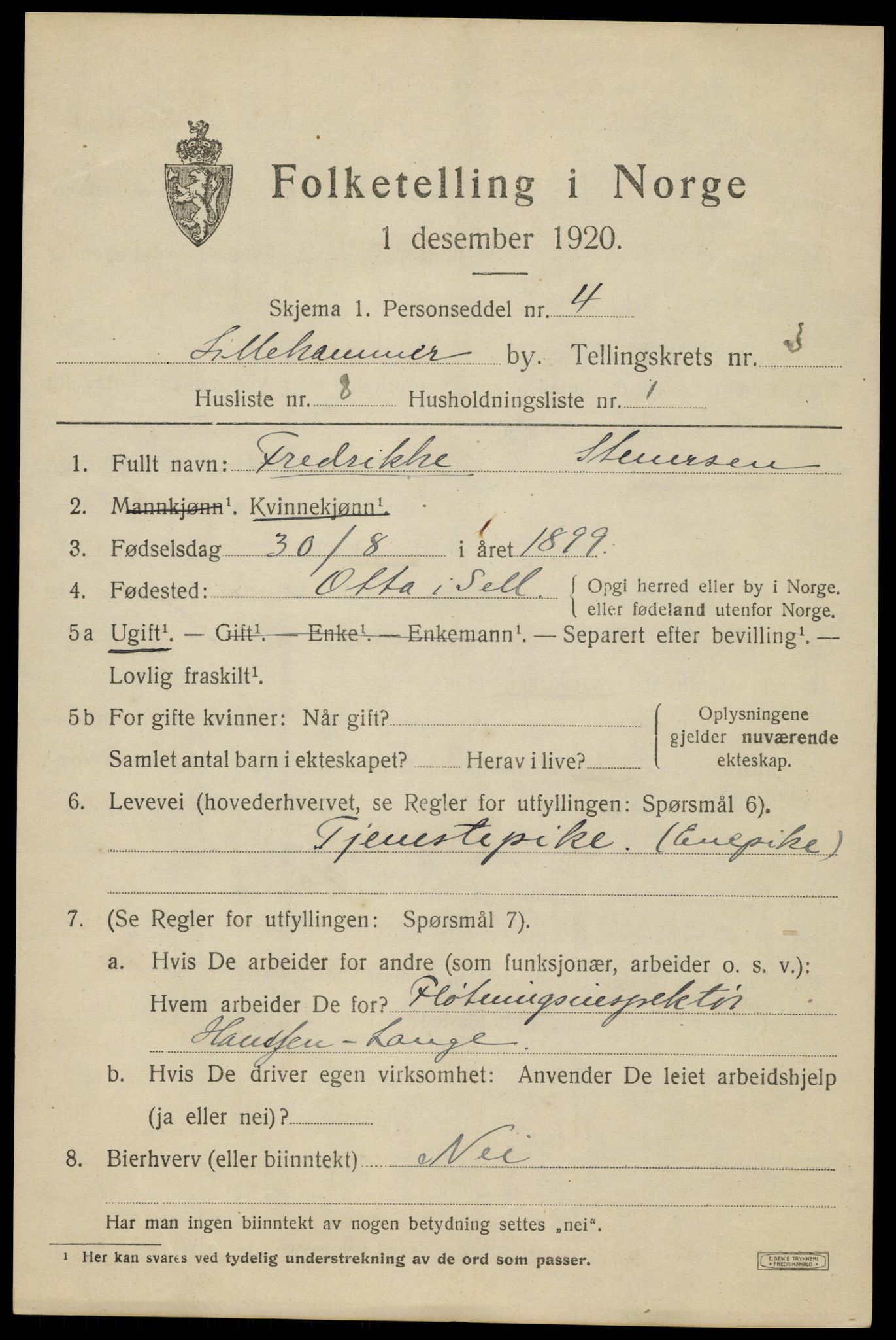 SAH, Folketelling 1920 for 0501 Lillehammer kjøpstad, 1920, s. 5802