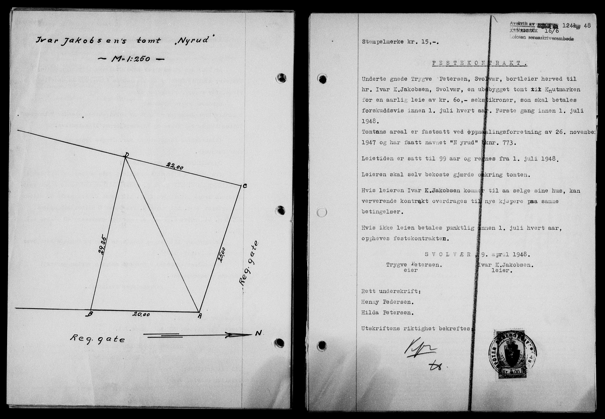 Lofoten sorenskriveri, SAT/A-0017/1/2/2C/L0018a: Pantebok nr. 18a, 1948-1948, Dagboknr: 1241/1948