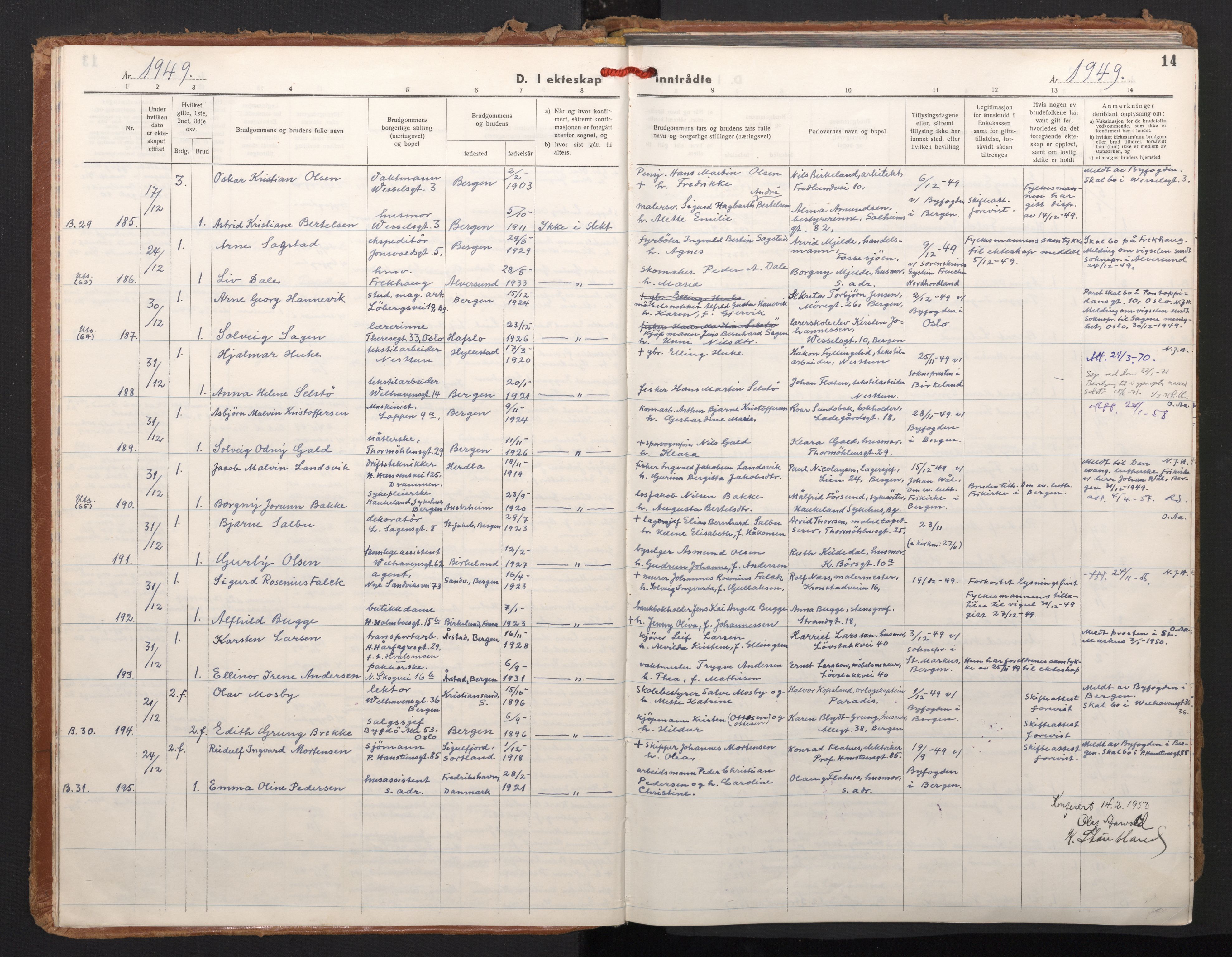 Johanneskirken sokneprestembete, SAB/A-76001/H/Haa/L0015: Ministerialbok nr. D 4, 1949-1963, s. 13b-14a