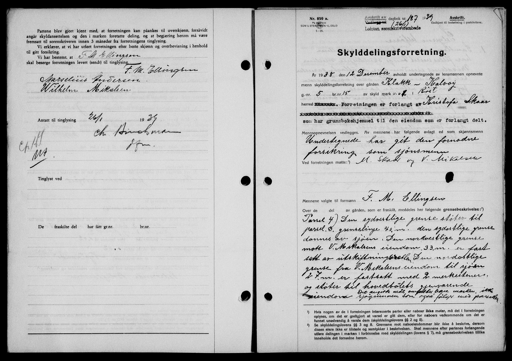Lofoten sorenskriveri, SAT/A-0017/1/2/2C/L0005a: Pantebok nr. 5a, 1939-1939, Dagboknr: 187/1939