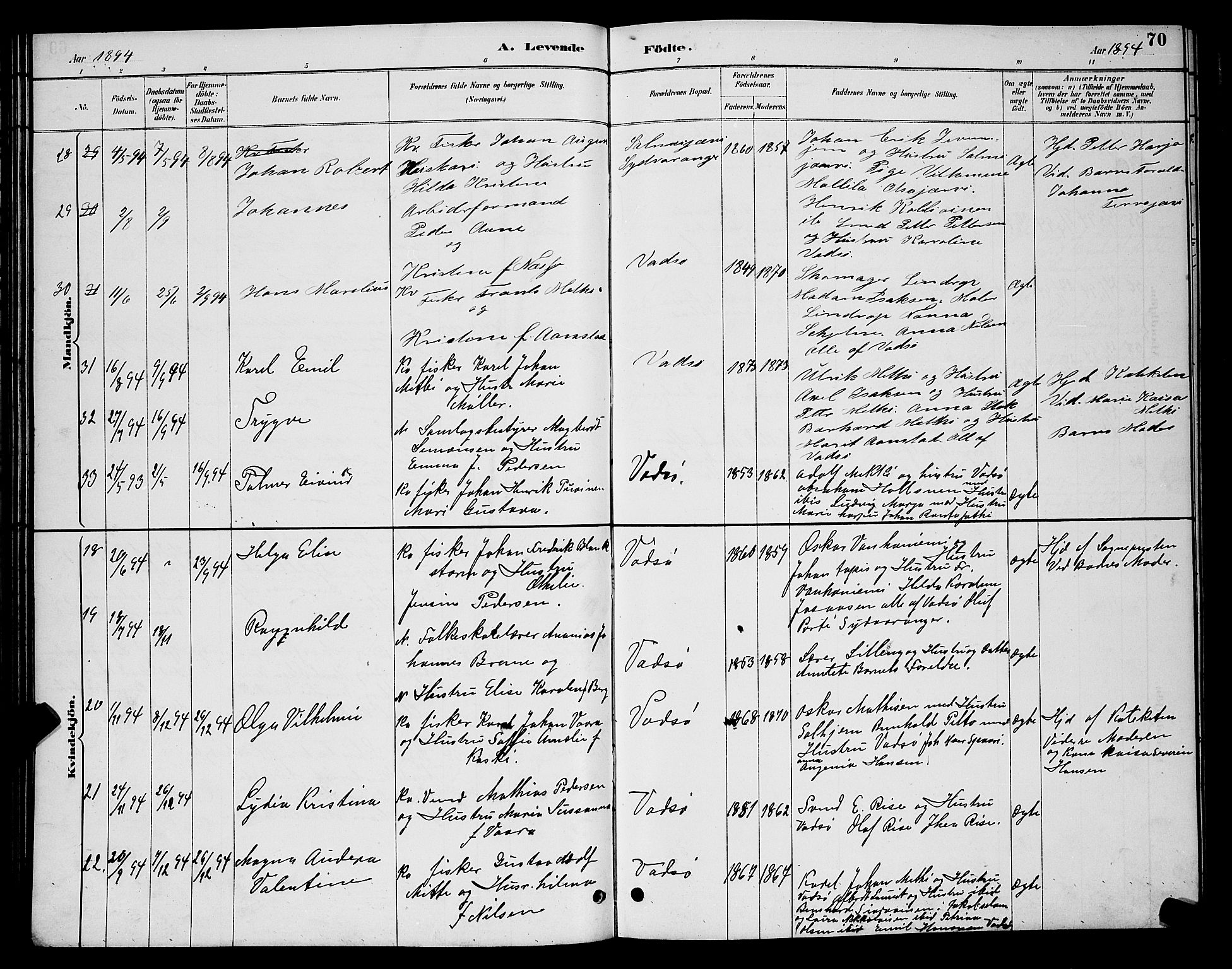 Vadsø sokneprestkontor, AV/SATØ-S-1325/H/Hb/L0004klokker: Klokkerbok nr. 4, 1885-1895, s. 70