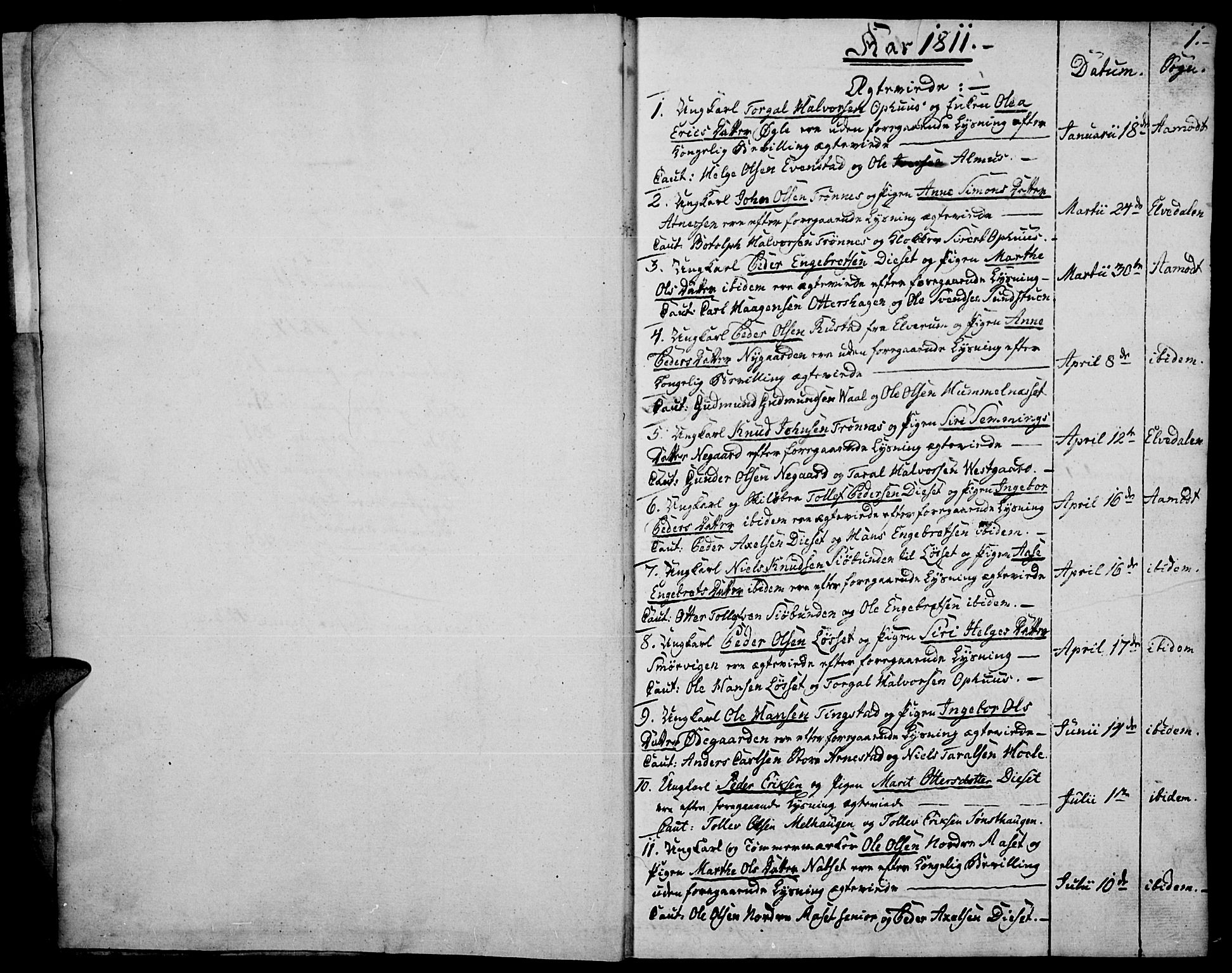 Åmot prestekontor, Hedmark, AV/SAH-PREST-056/H/Ha/Haa/L0004: Ministerialbok nr. 4, 1811-1814, s. 0-1
