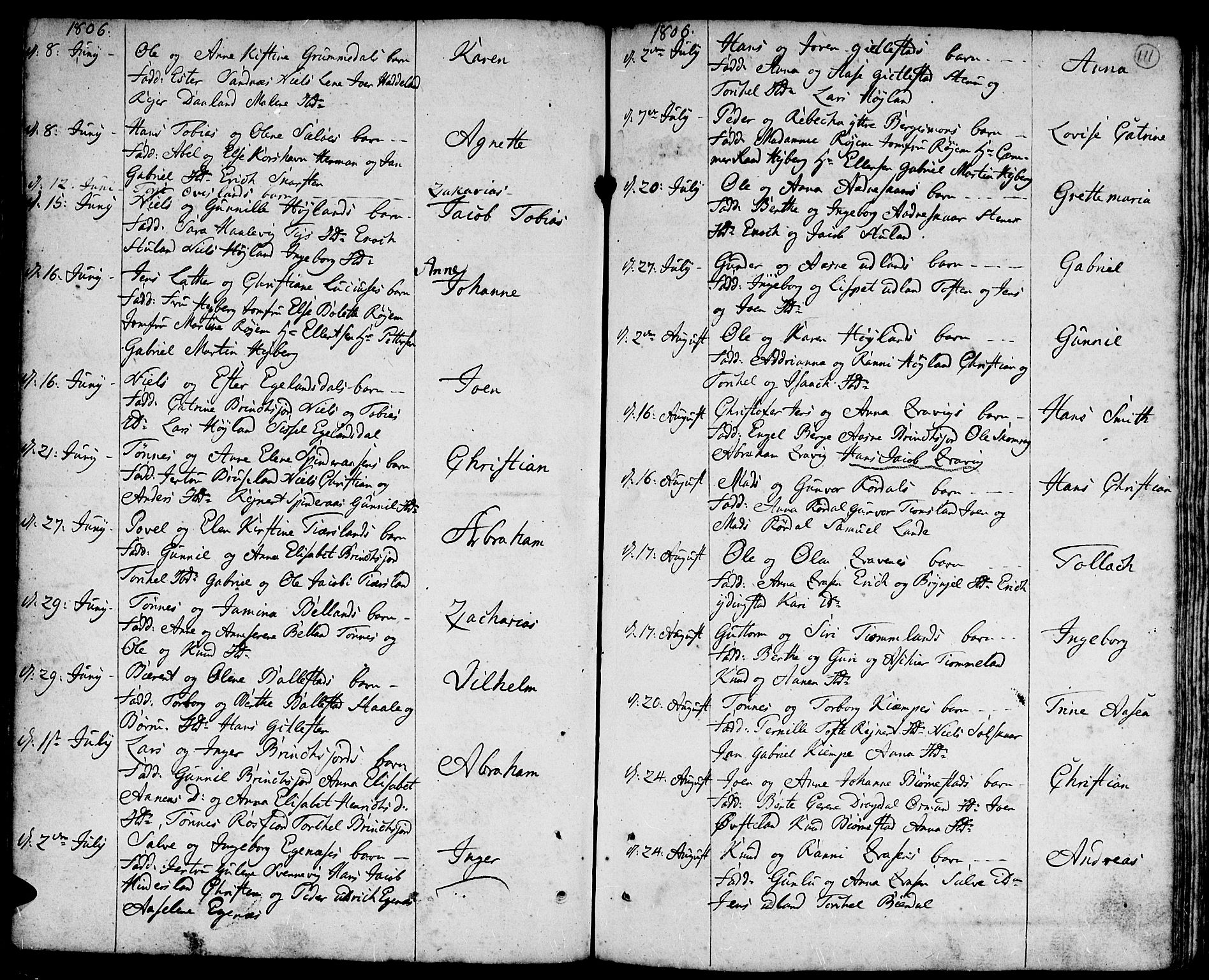 Lyngdal sokneprestkontor, AV/SAK-1111-0029/F/Fa/Fac/L0004: Ministerialbok nr. A 4, 1780-1815, s. 111
