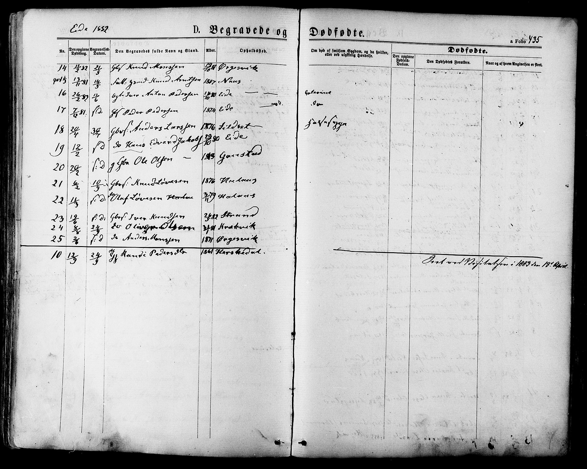 Ministerialprotokoller, klokkerbøker og fødselsregistre - Møre og Romsdal, AV/SAT-A-1454/568/L0806: Ministerialbok nr. 568A12 /4, 1878-1884, s. 435