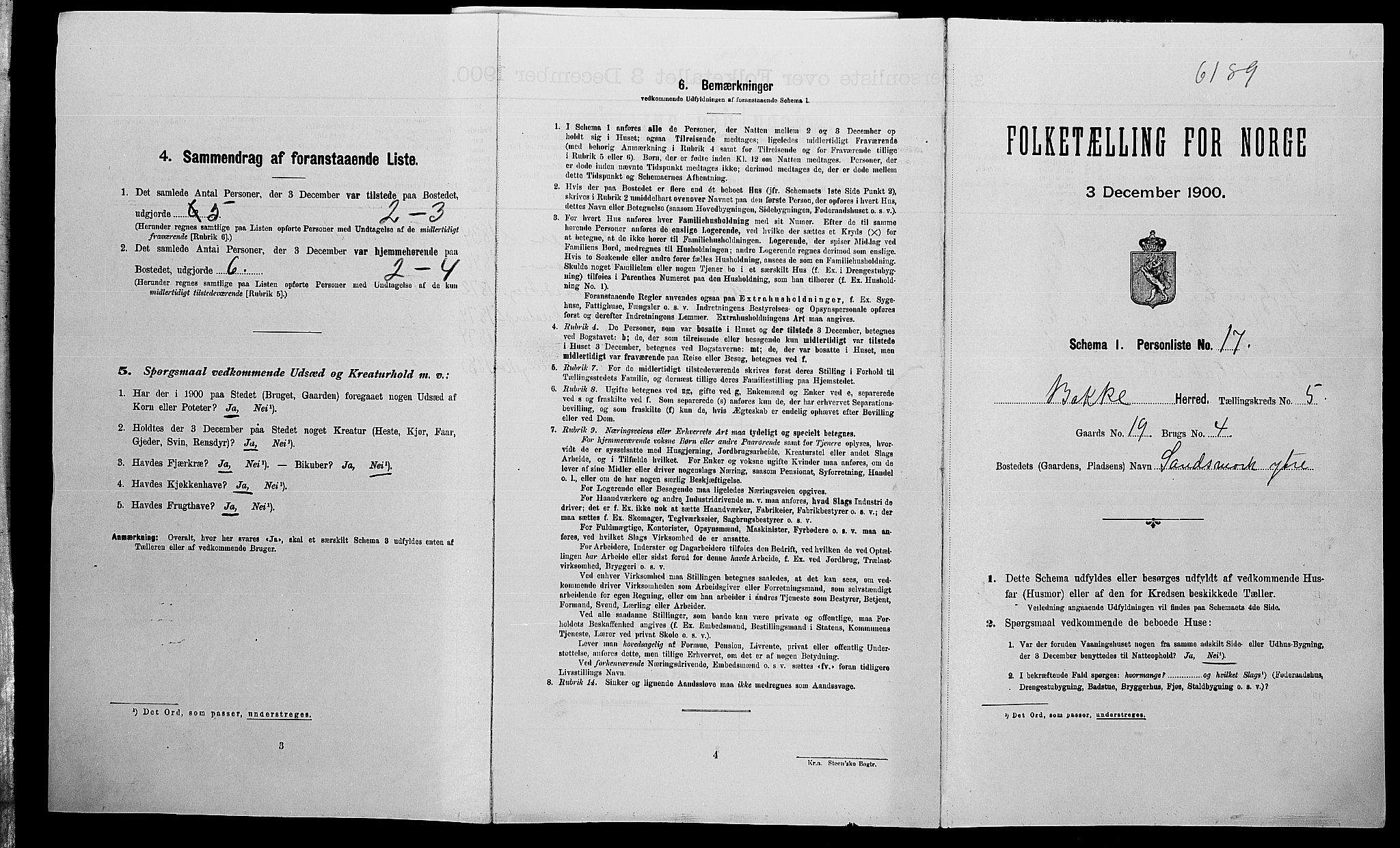 SAK, Folketelling 1900 for 1045 Bakke herred, 1900, s. 311